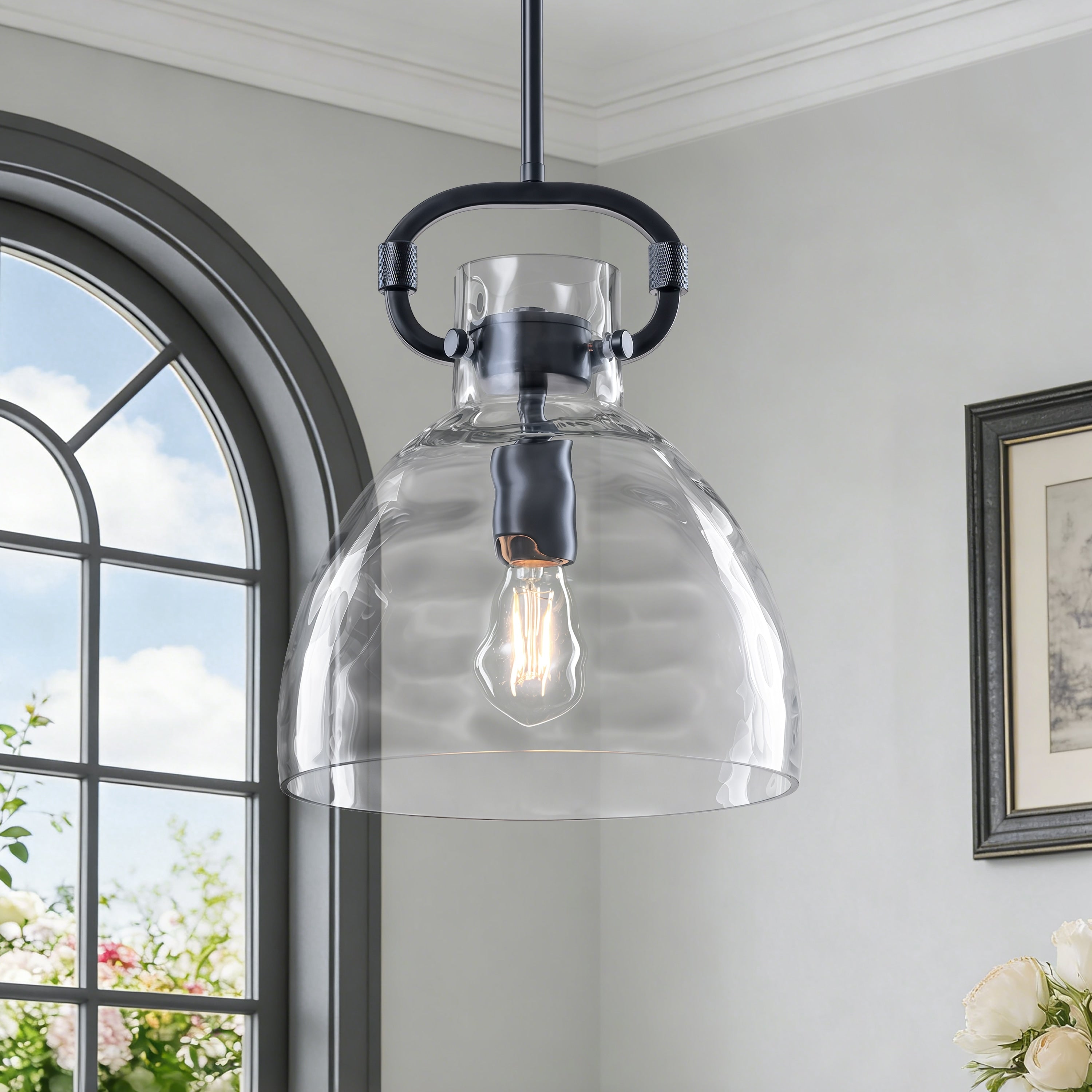 Skystar 1 Light Single Pendant With Clear Hammered Glass Shade