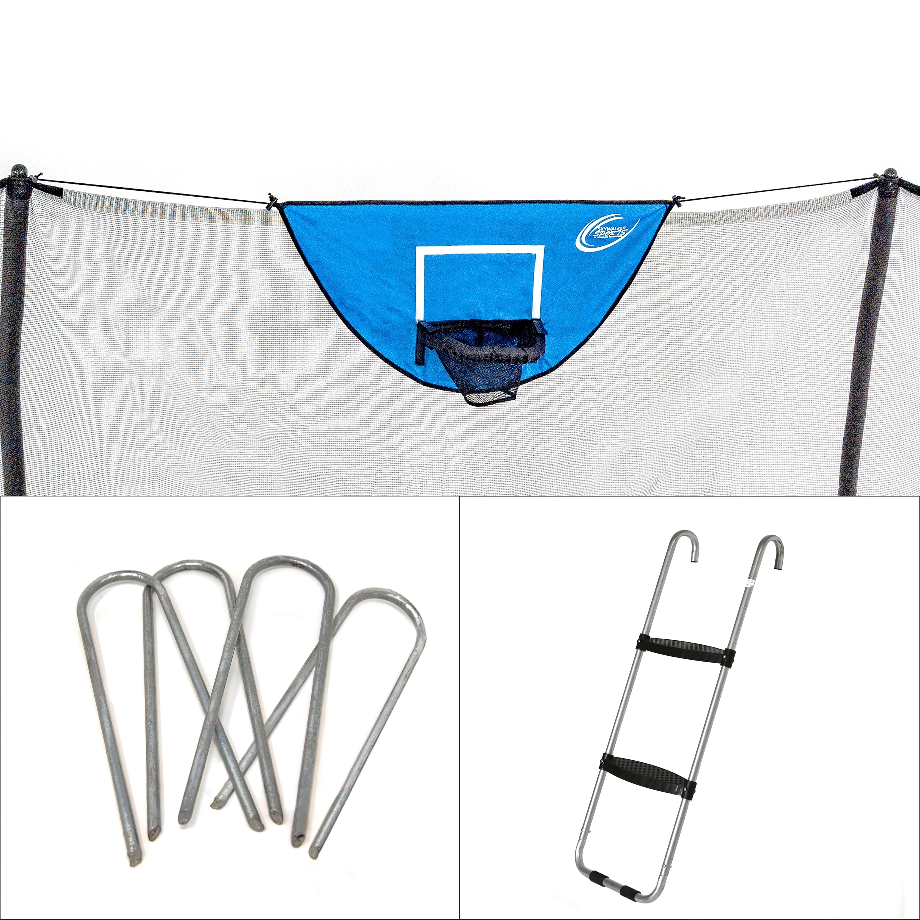 Skywalker Trampolines Accessory Kit With Basketball Game Windstakes Wide Step Ladder