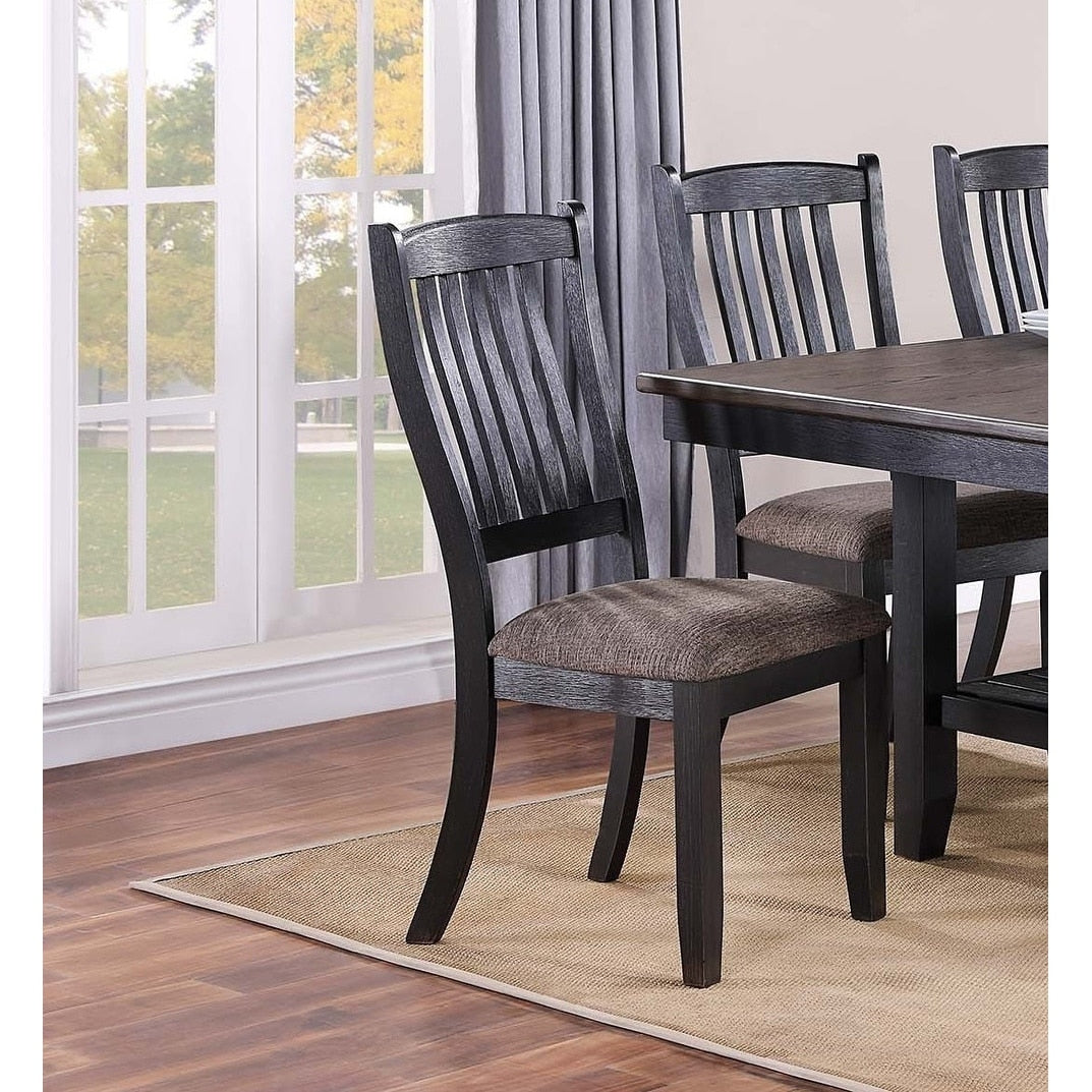 Slat Back Dining Chairs Black Finish Upholstered Seat
