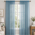 Slate Blue Sheer Window Rod Pocket Curtain Set 90 Inches Long 2 Panels