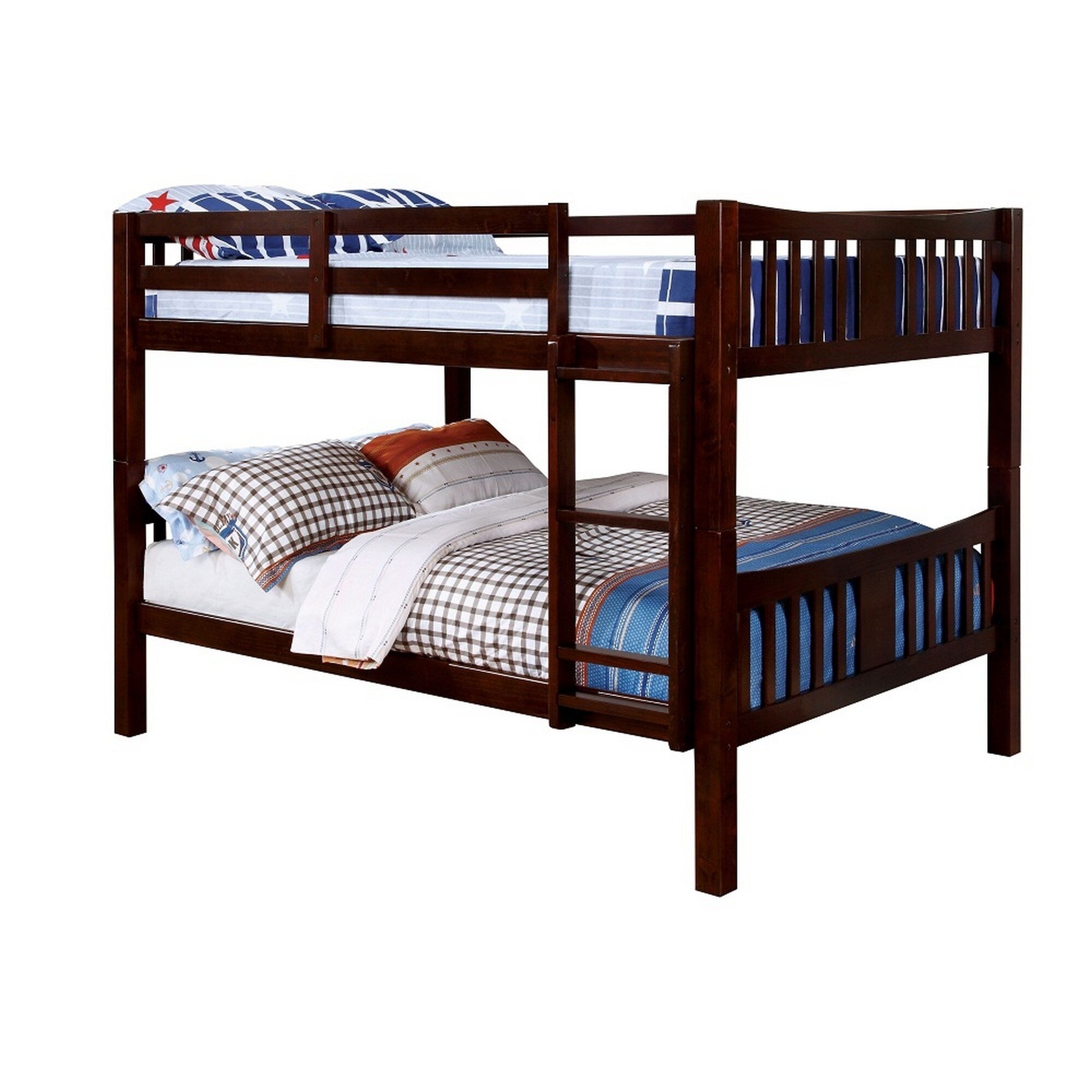 Slatted Full Over Full Bunk Bed With Attached Ladder Walnut Brown