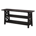 Slatted Two Tier Console Table With Cross Side Panels Rustic Cafe Brown