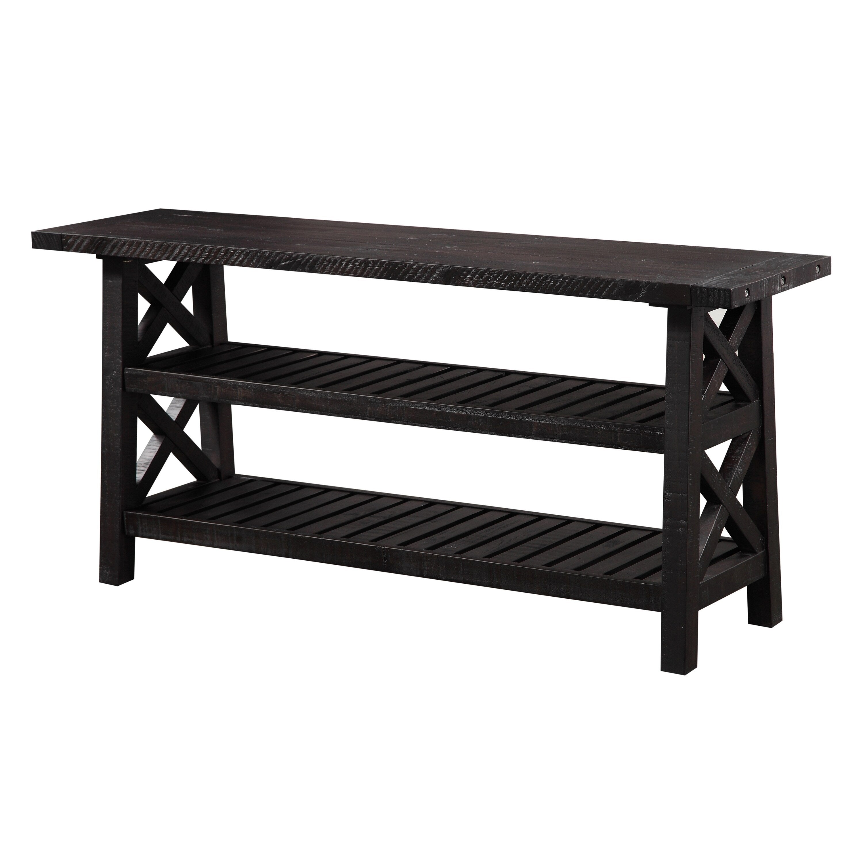 Slatted Two Tier Console Table With Cross Side Panels Rustic Cafe Brown