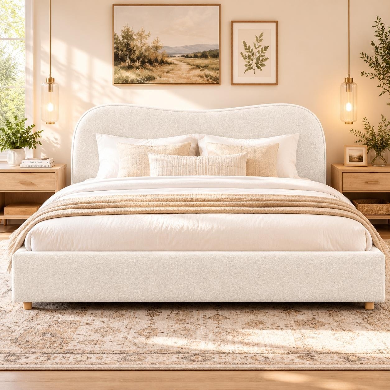 Sleek Curved Upholstered Platform Bed By Harper Bright Designs