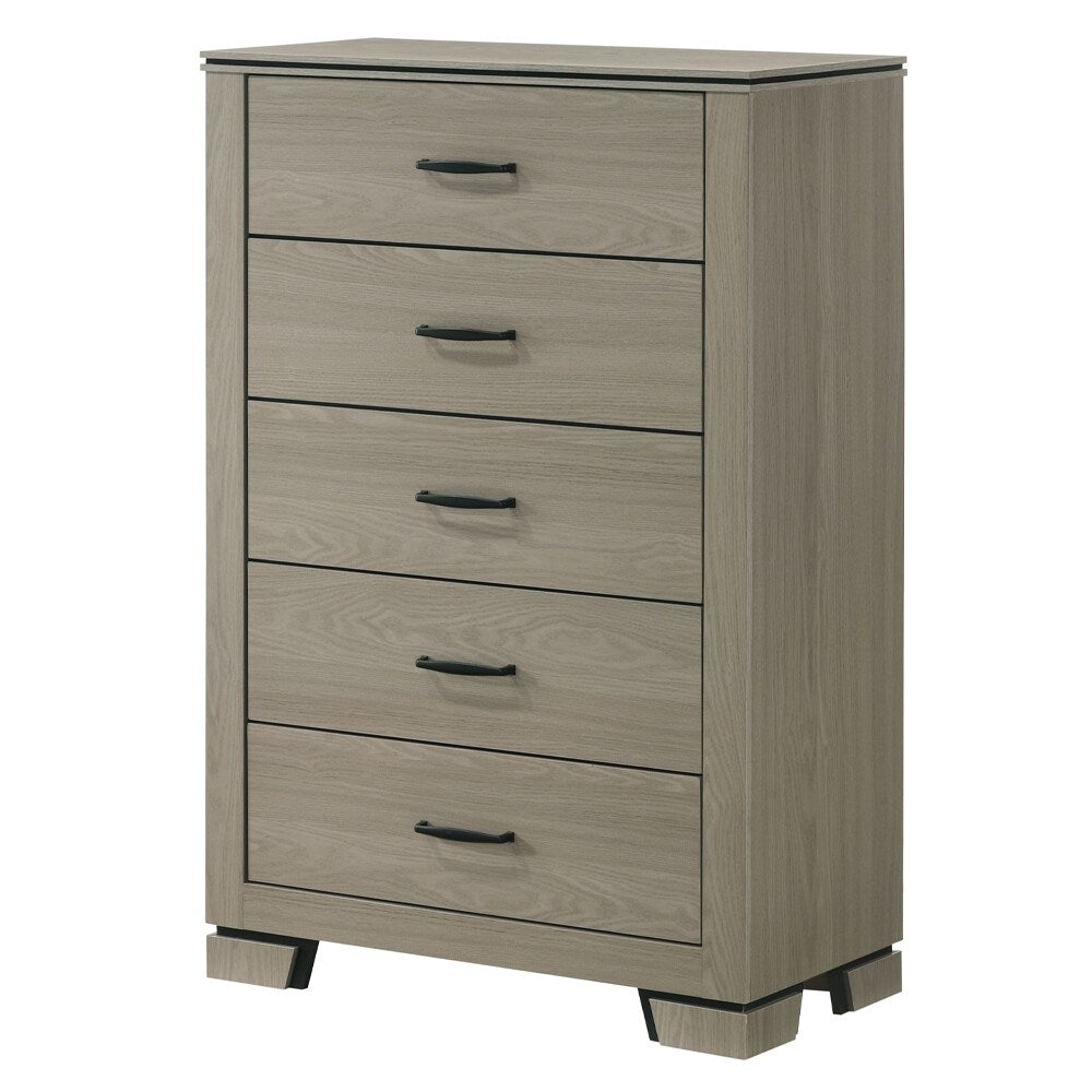 Sleek Gray Five Drawer Storage Chest Modern Wooden Bedroom Furniture
