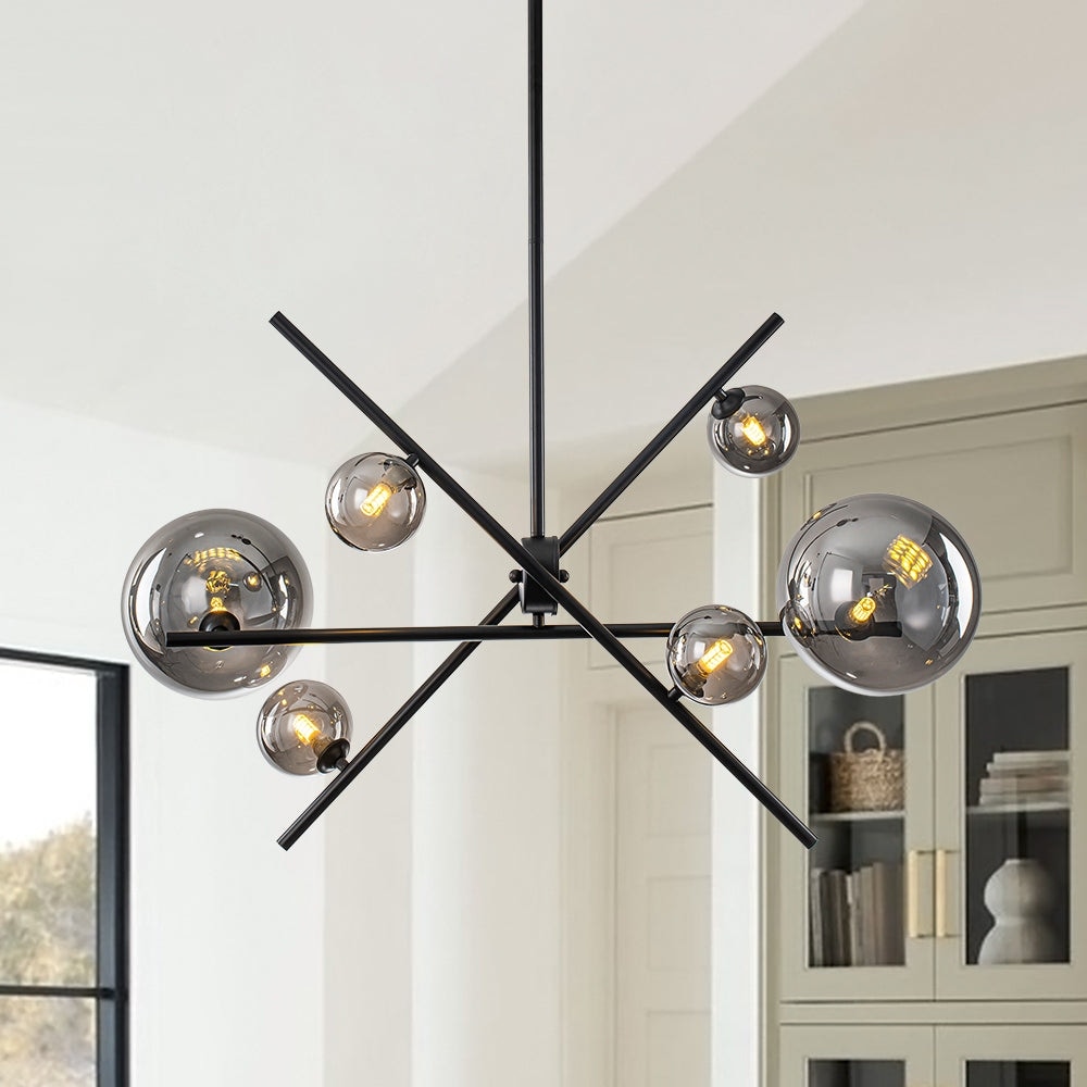 Sleek Modern 6 Light Linear Smoked Glass Mobile Chandelier 29.9 In