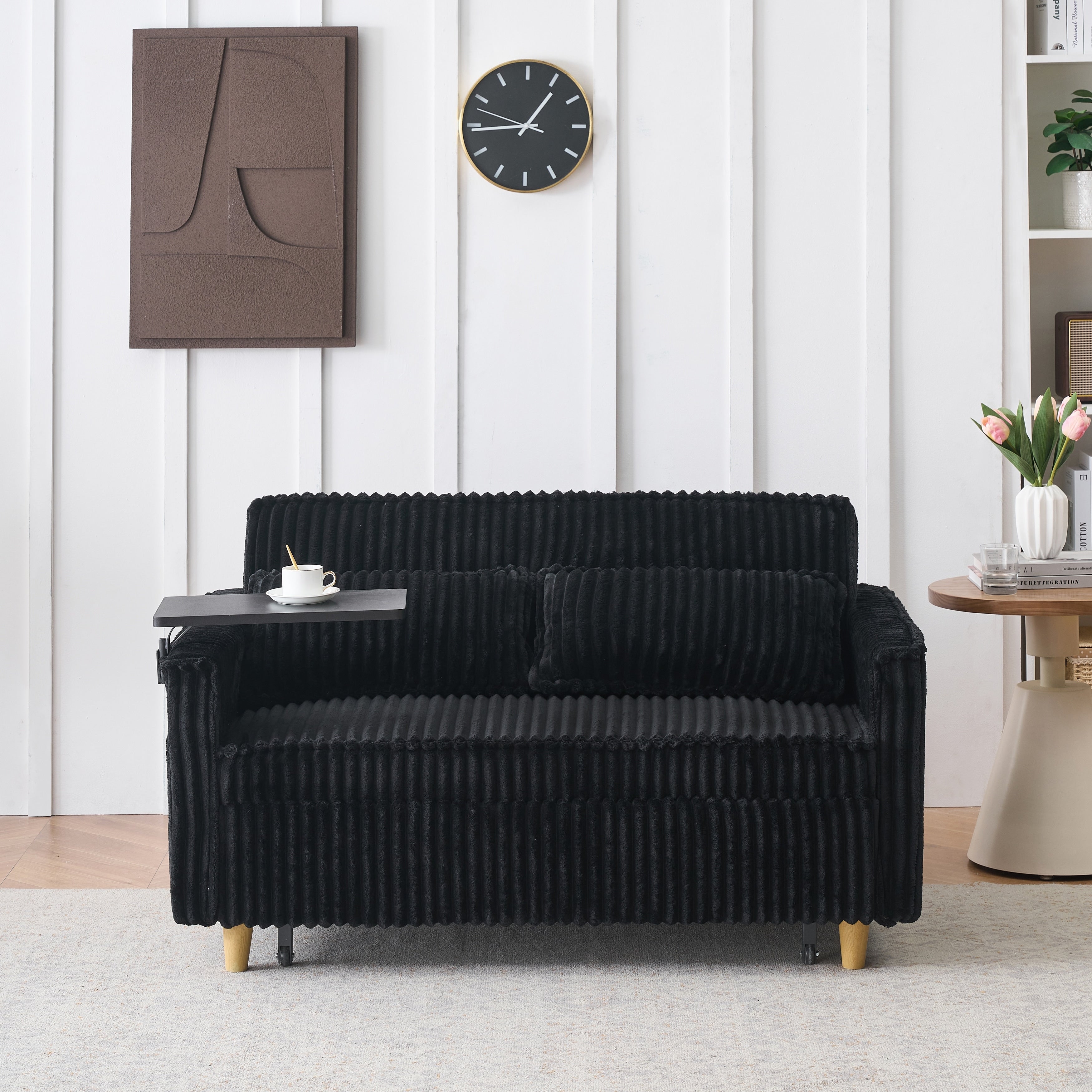 Sleeper Sofa Folding Loveseat With 2 Pillows Usb Charging Convertible Sofa Bed Multi Functional Loveseat