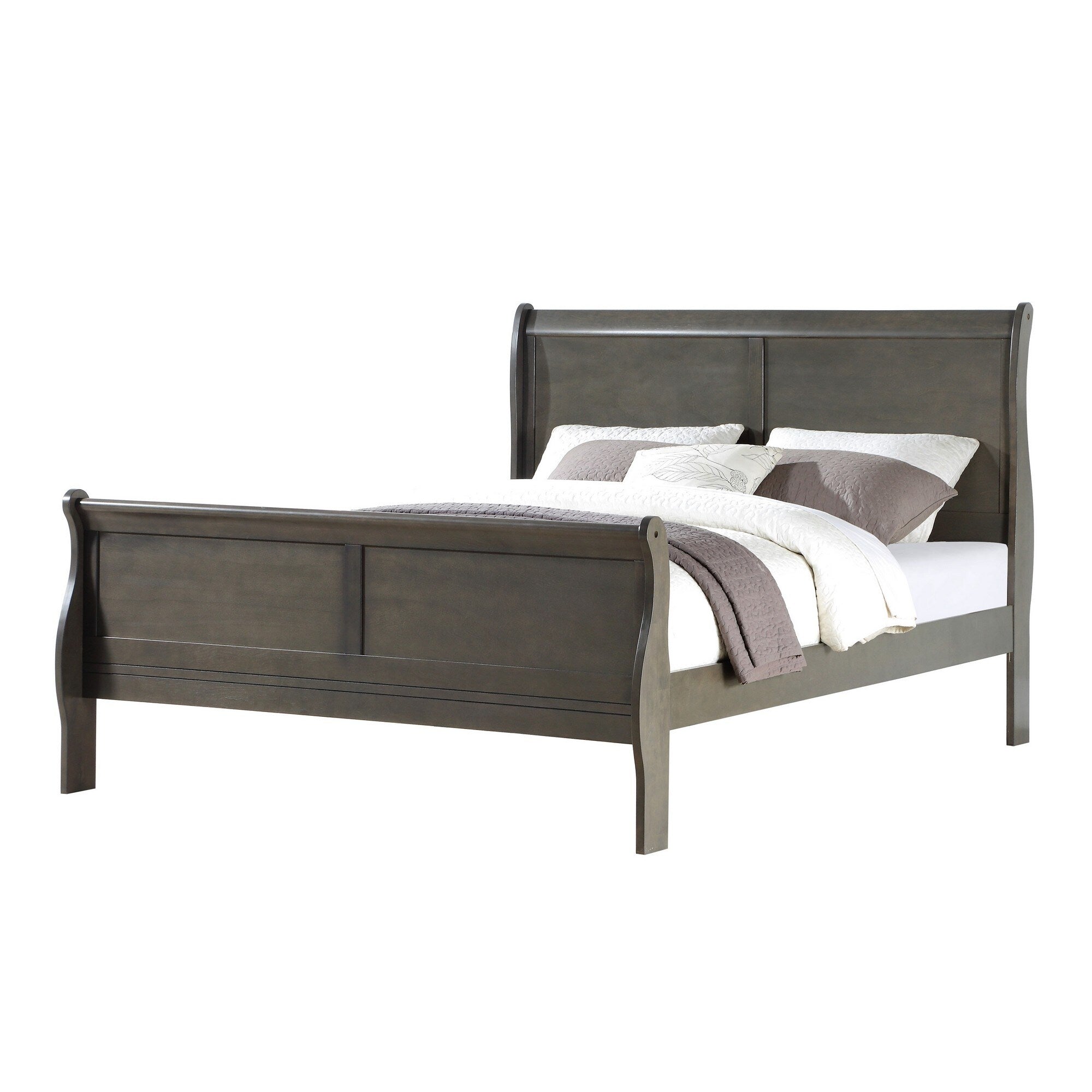 Sleigh Design Eastern King Size Bed With Rectangular Thin Legs Dark Gray