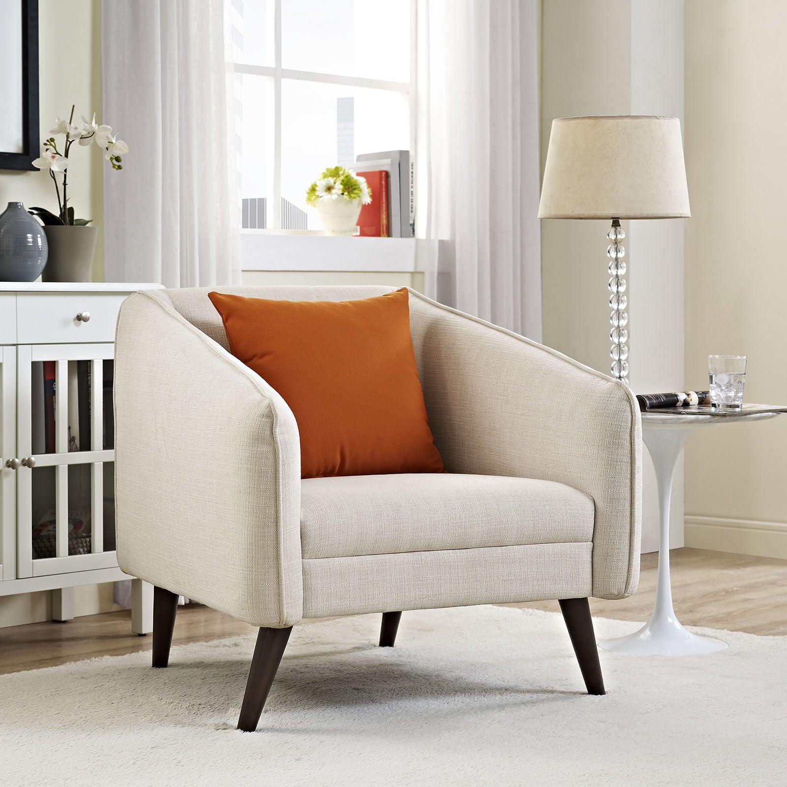 Modway Living Dark Walnut Rubberwood Polyester Plastic Slide Armchair