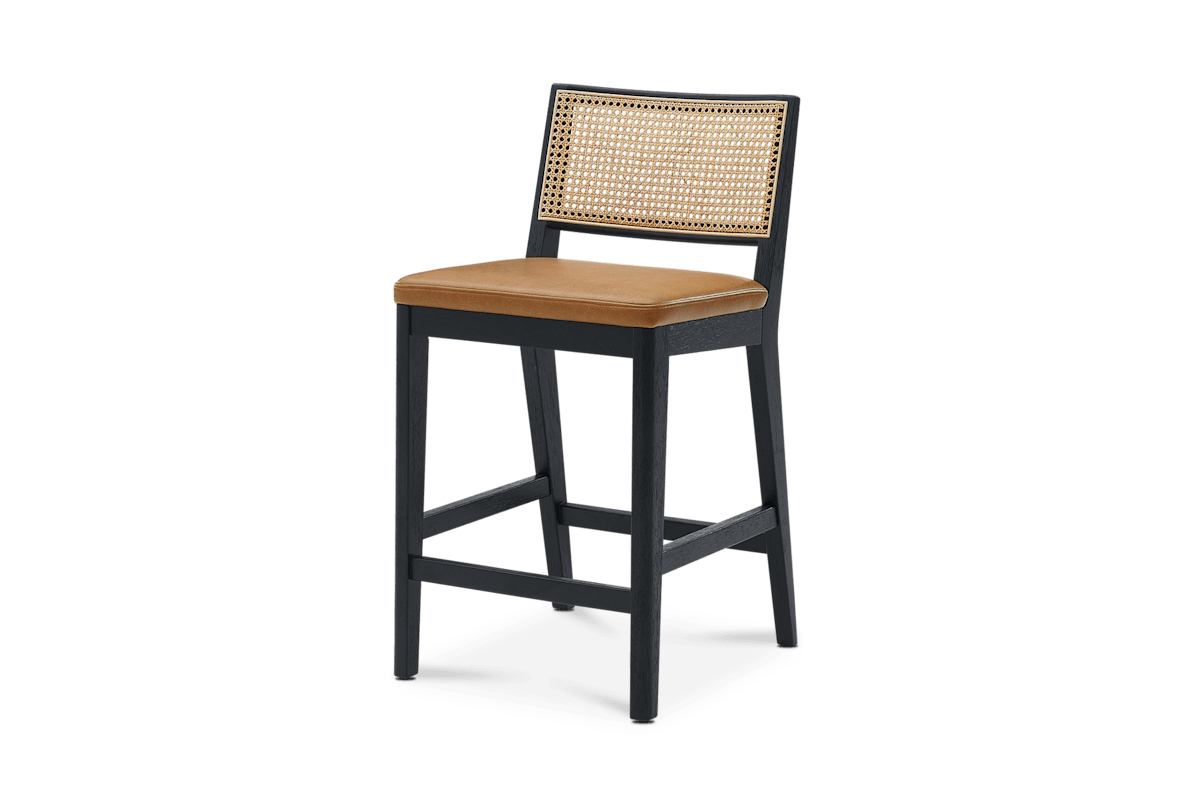 Sloane Cane and Leather Counter Stool