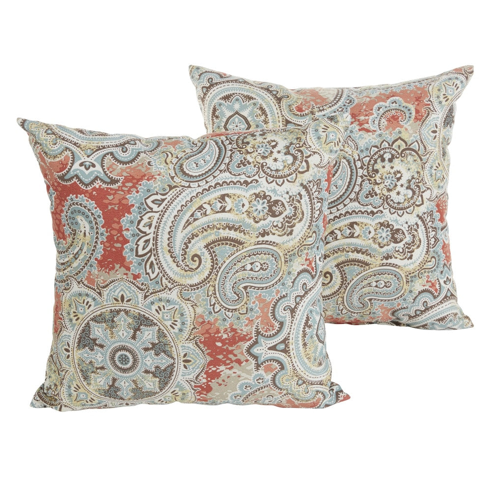 Sloane Coral Paisley Indoor Outdoor 22 Inch Square Pillow Set