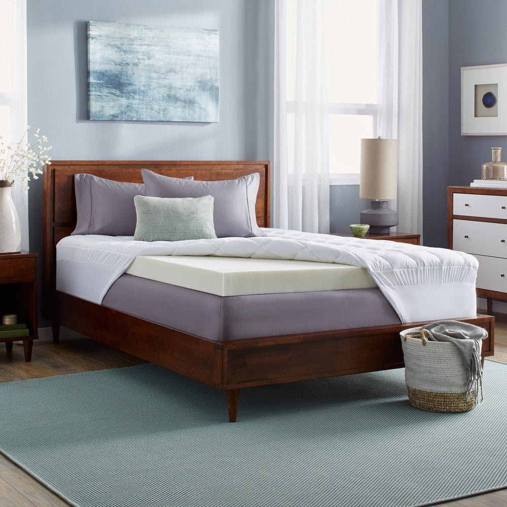 Slumber Solutions 4 Inch Memory Foam And 1.5 Inch Fiber Mattress Topper Off White