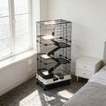 Small Animal Rabbit Cage Spacious Pet House Is Designed For Convenient Cleaning Black White