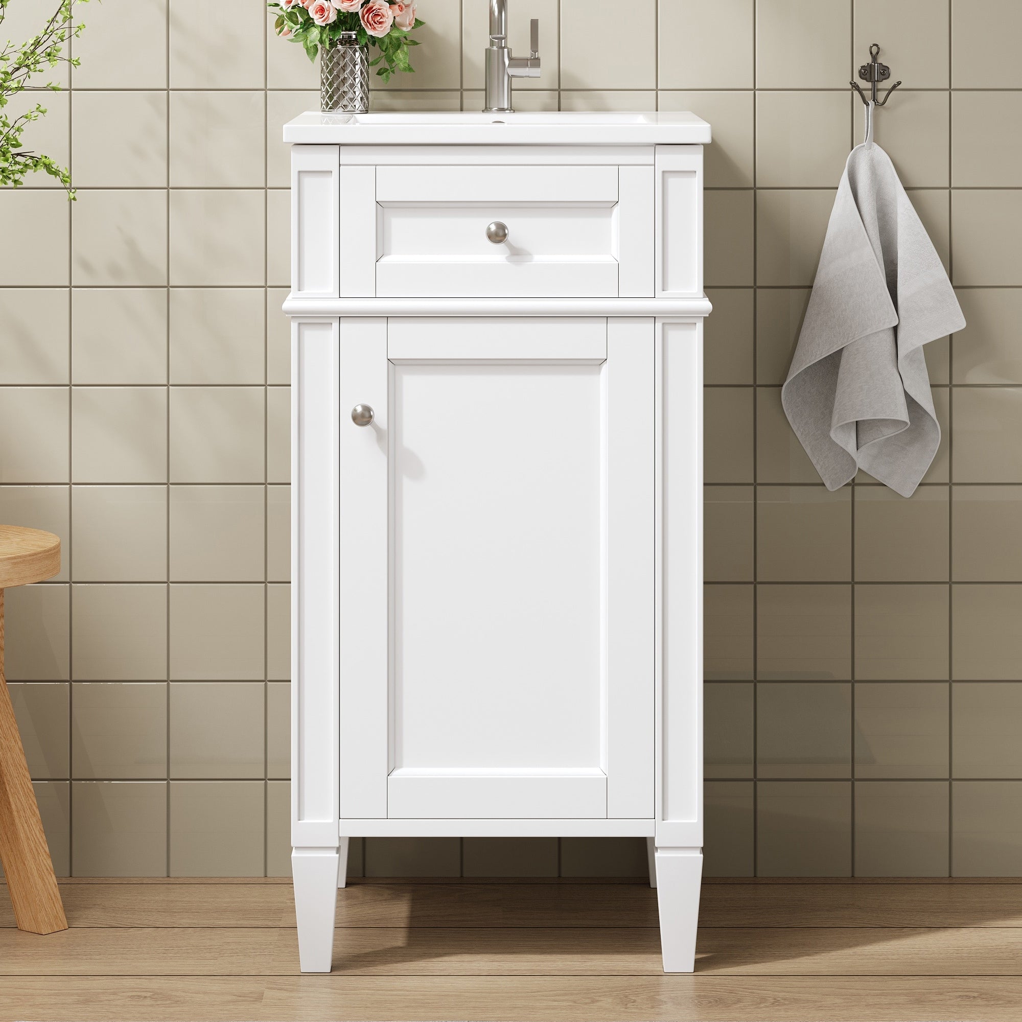 Small Bathroom Vanity Freestanding Single Vanity Set With Ceramic Sink