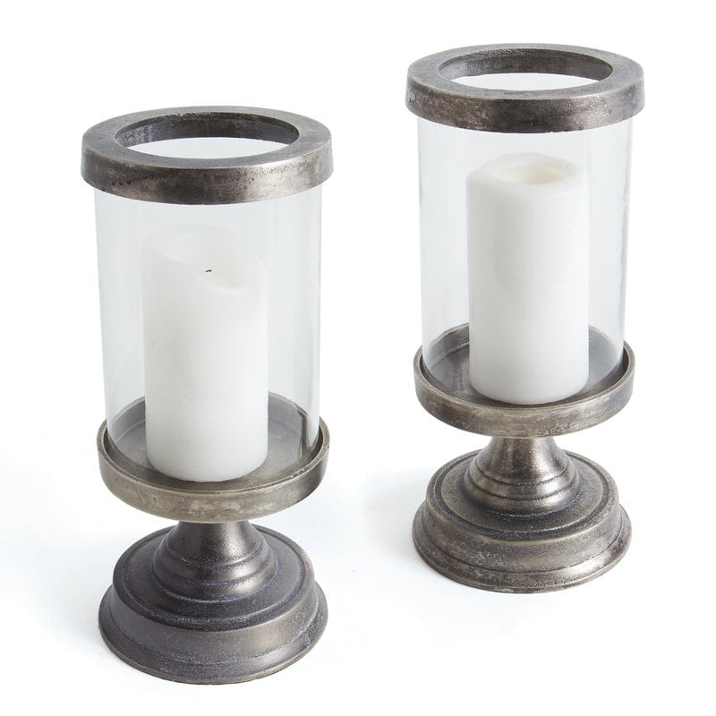 Small Glass And Metal Hurricanes Set Of 2