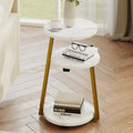 Small Round Side Table With 3 Tier Storage Sturdy Metal Frame Nightstand Compact Couch Table For Bedroom Living Room