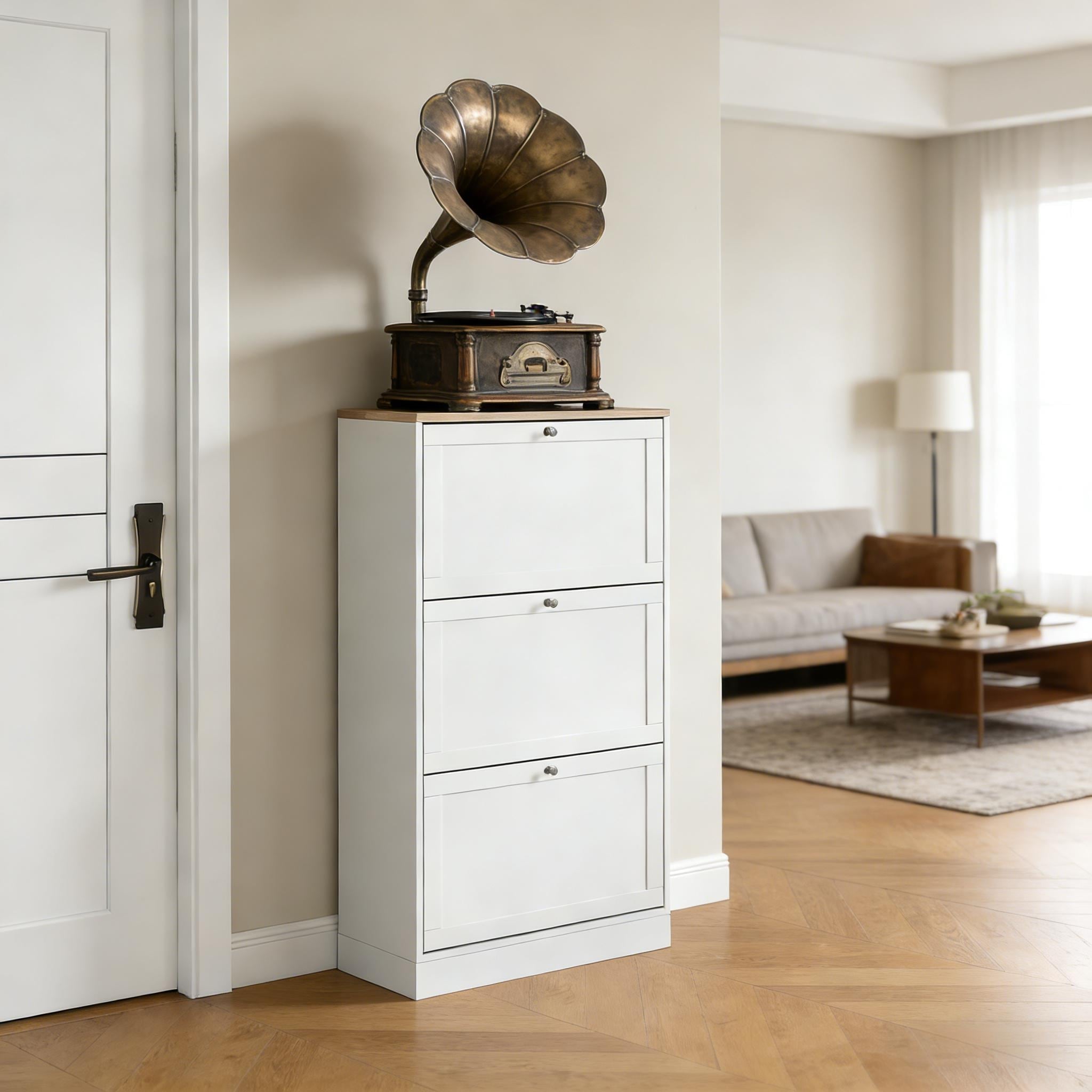 Small Storage Cabinet Modern Shoe Cabinet Entryway Cabinet Light Oak White Side Cabinet Shoe Organizer