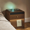 Smart Nightstand With Charging Station Led Light Bedside Table With Storage Cabinet And Built In Night Light