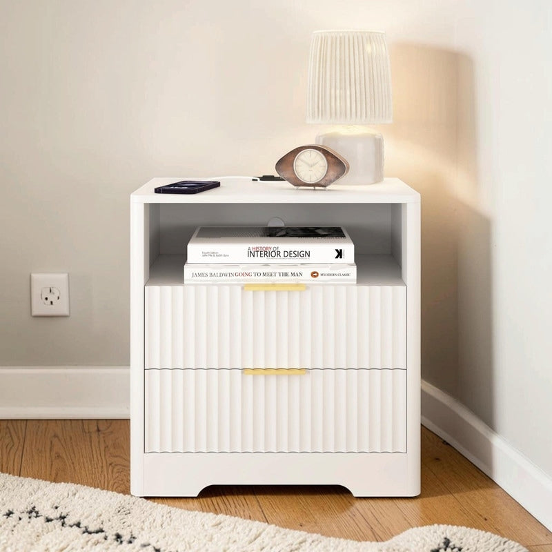 Smart Nightstand With Charging Station Night Light Bedside Table With Storage Cabinet