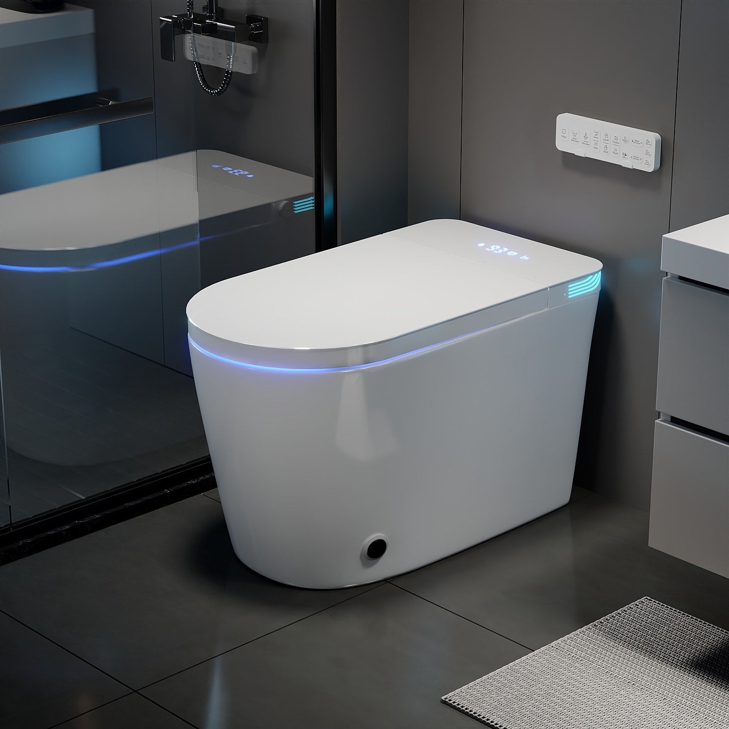 Smart Toilet With Auto Open Lid Heated Seat Bidet One Piece Intelligent Toilet With Remote Control
