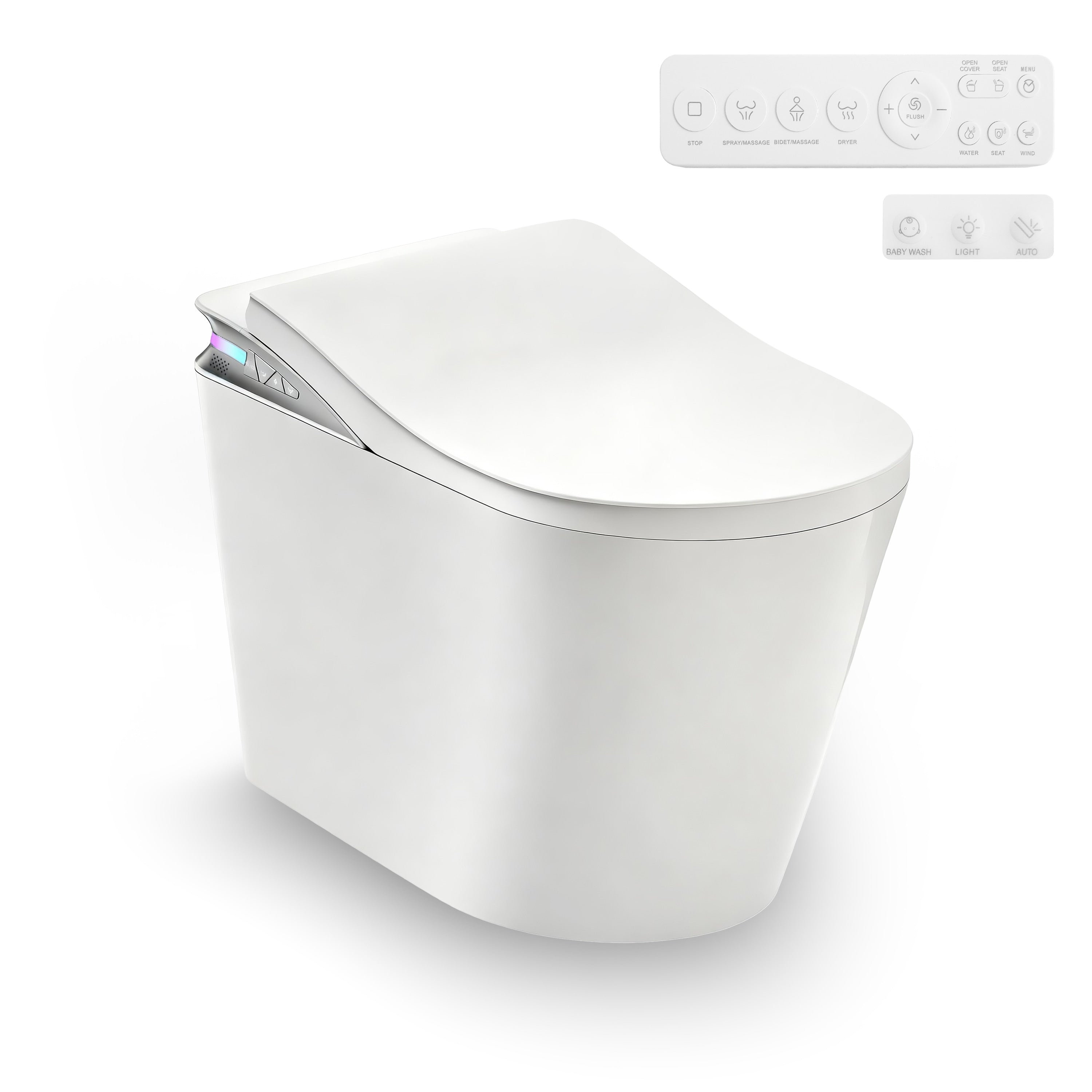 Smart Toilet With Bidet Auto Open Close Lid Heated Seat Foam Shield Integrated Tank With Pump Ada Elongated One Piece