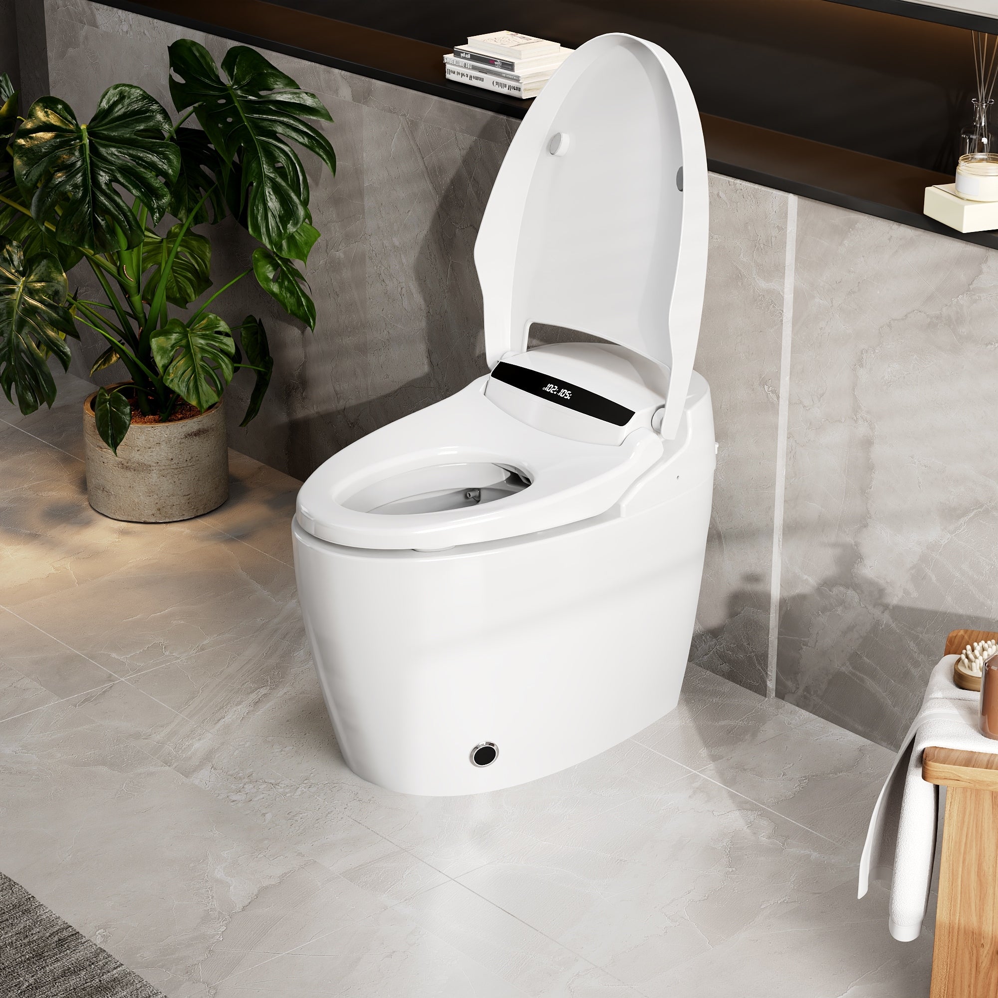 Smart Toilet With Heated Seat Warm Air Dryer Auto Flush One Piece Toilet With Night Light Self Cleaning Nozzle