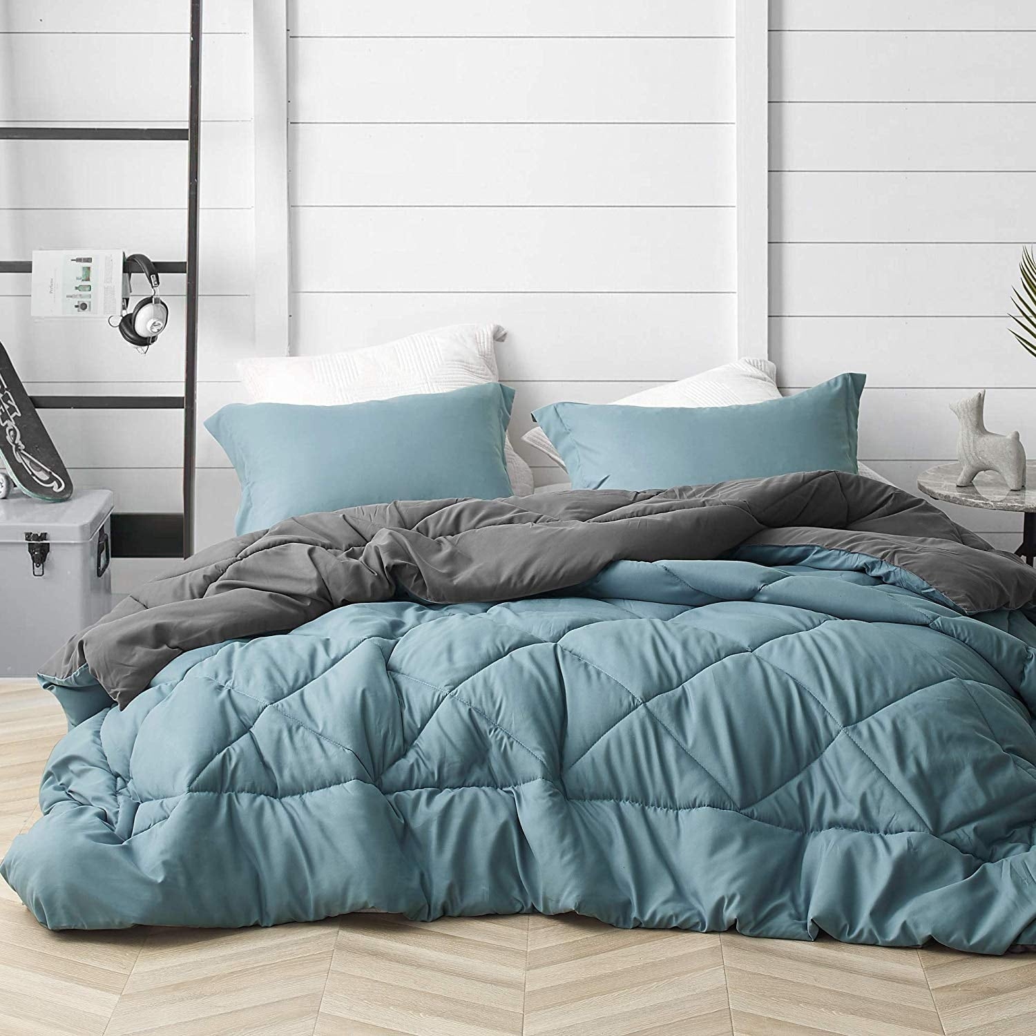 Smoke Blue Granite Gray Reversible Oversized Comforter