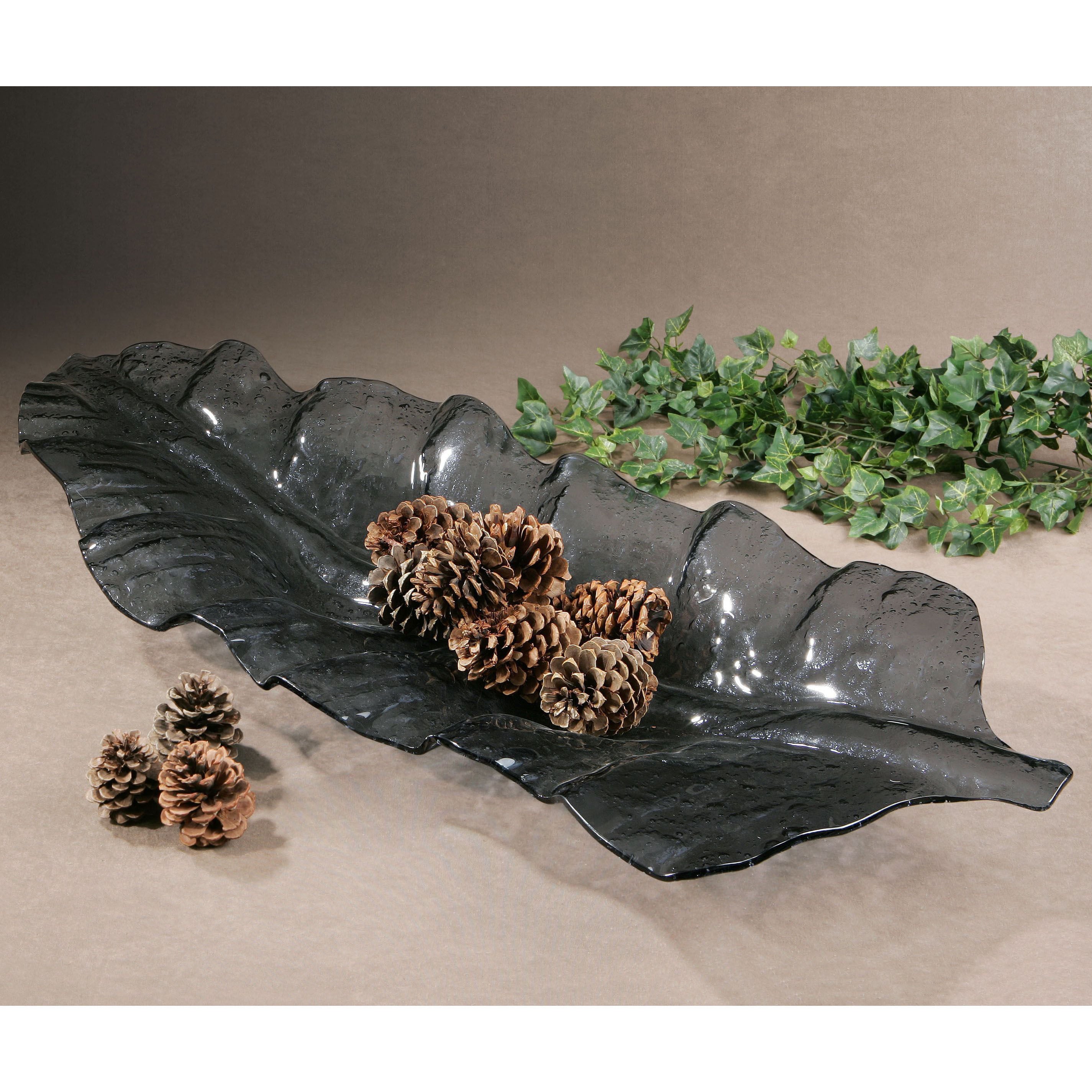 Uttermost Smoke Grey Leaf Shaped Glass Tray