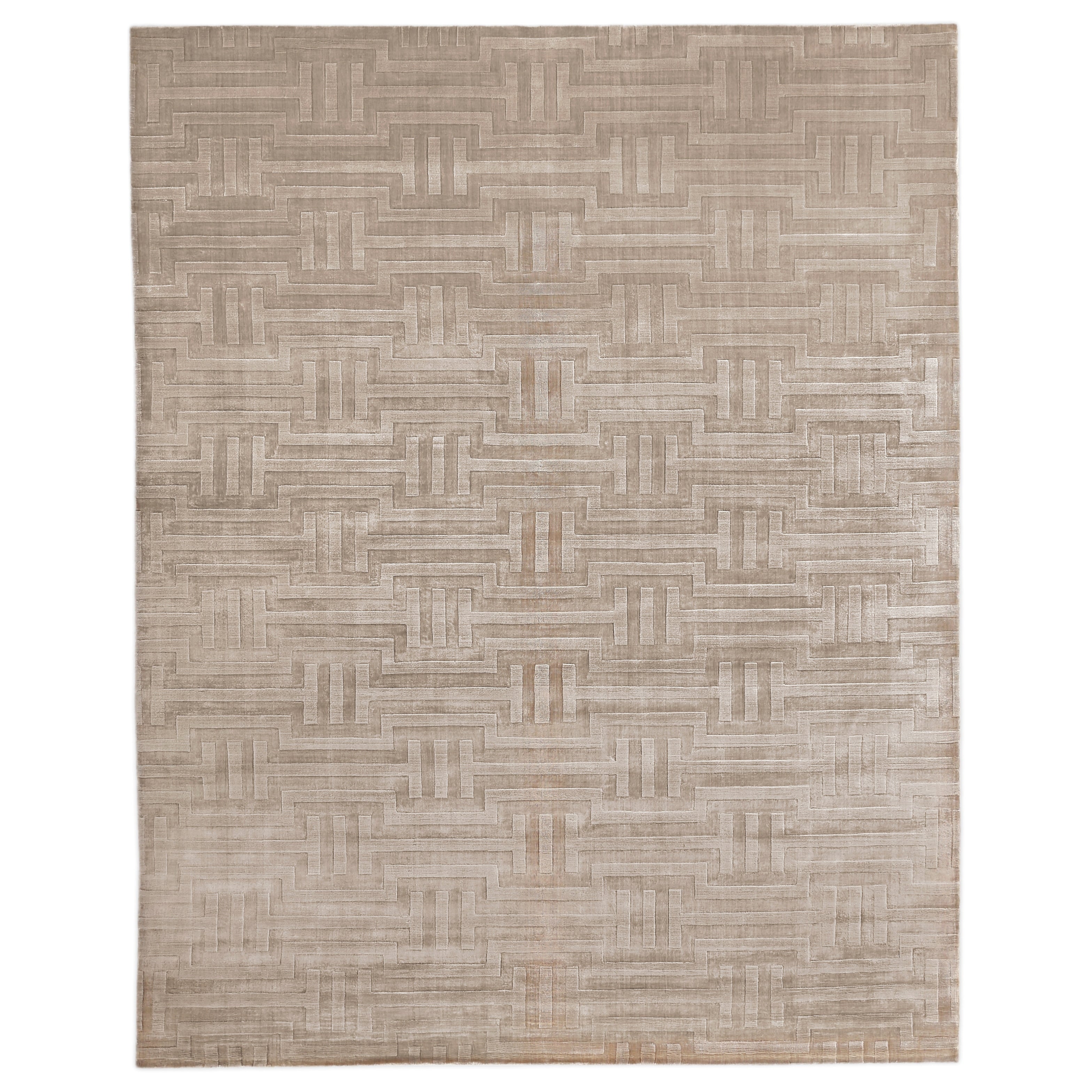 Smooch Geo Handloomed Bamboo Silk Beige Area Rug 8 X 10