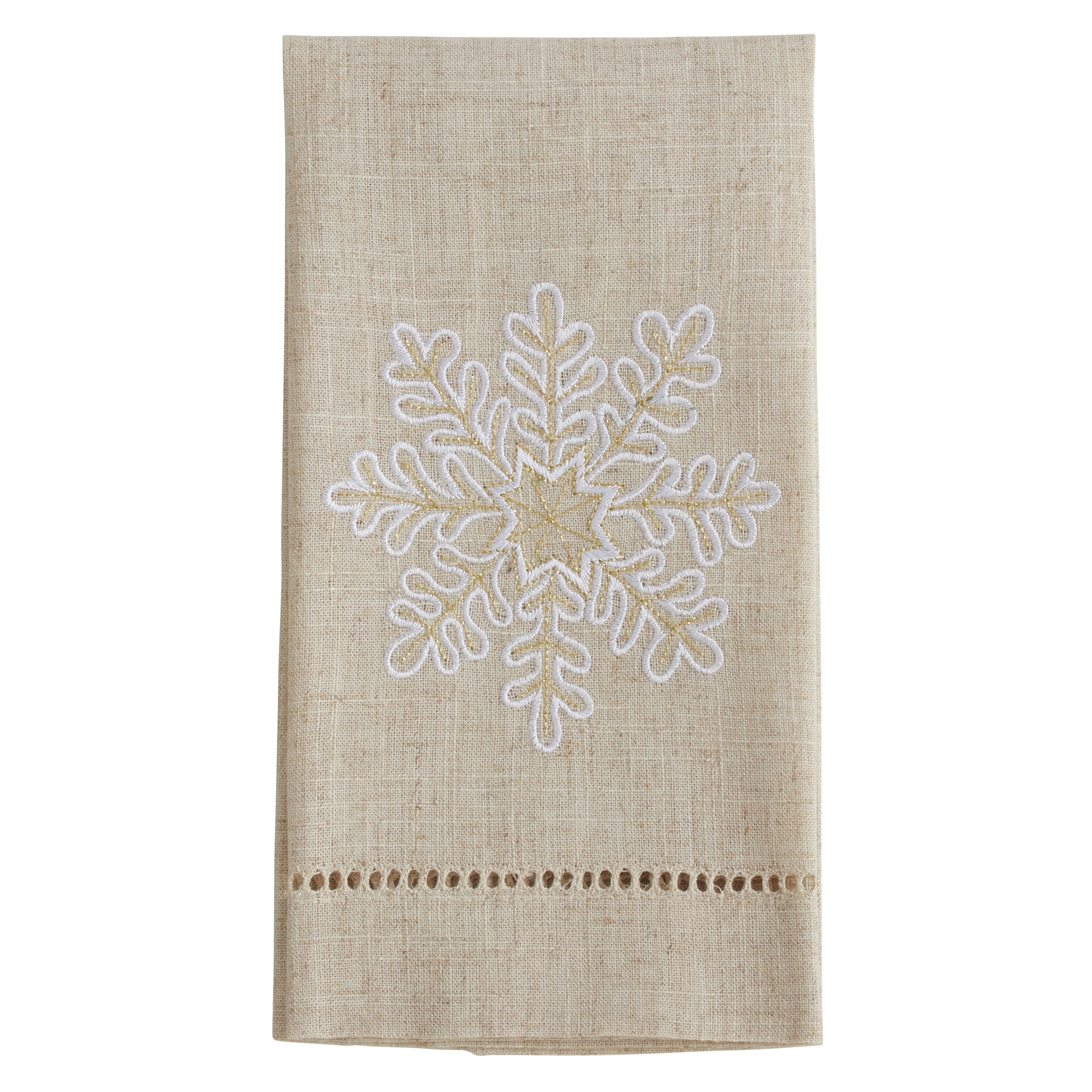Snowflake Design Embroidered And Hemstitched Guest Towels Set Of 4