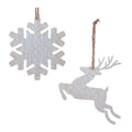 Snowflake And Deer Ornament Set Of 12 5.25 H 6 H Metal Jute