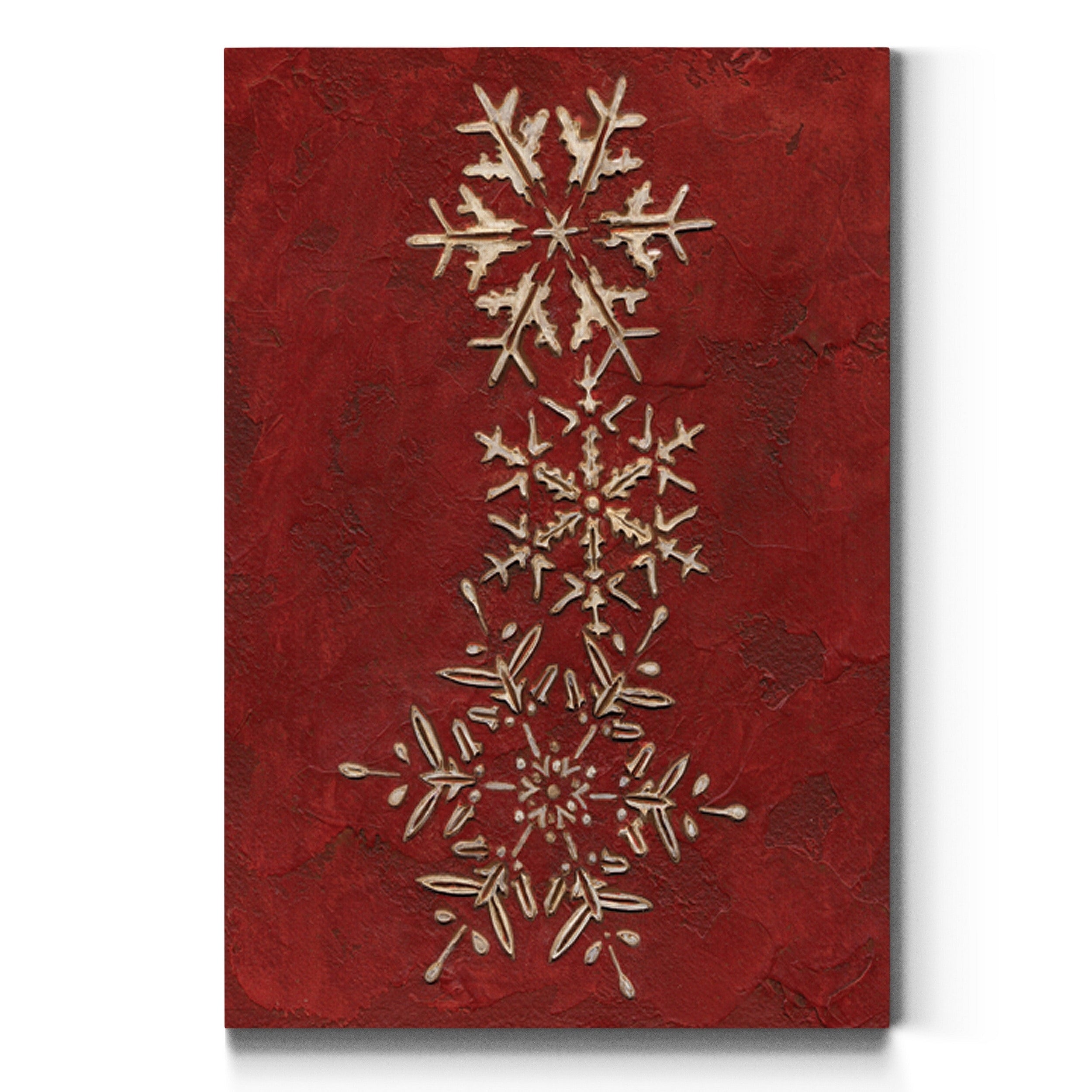 Snowflakes On Red Ii Gallery Wrapped Canvas