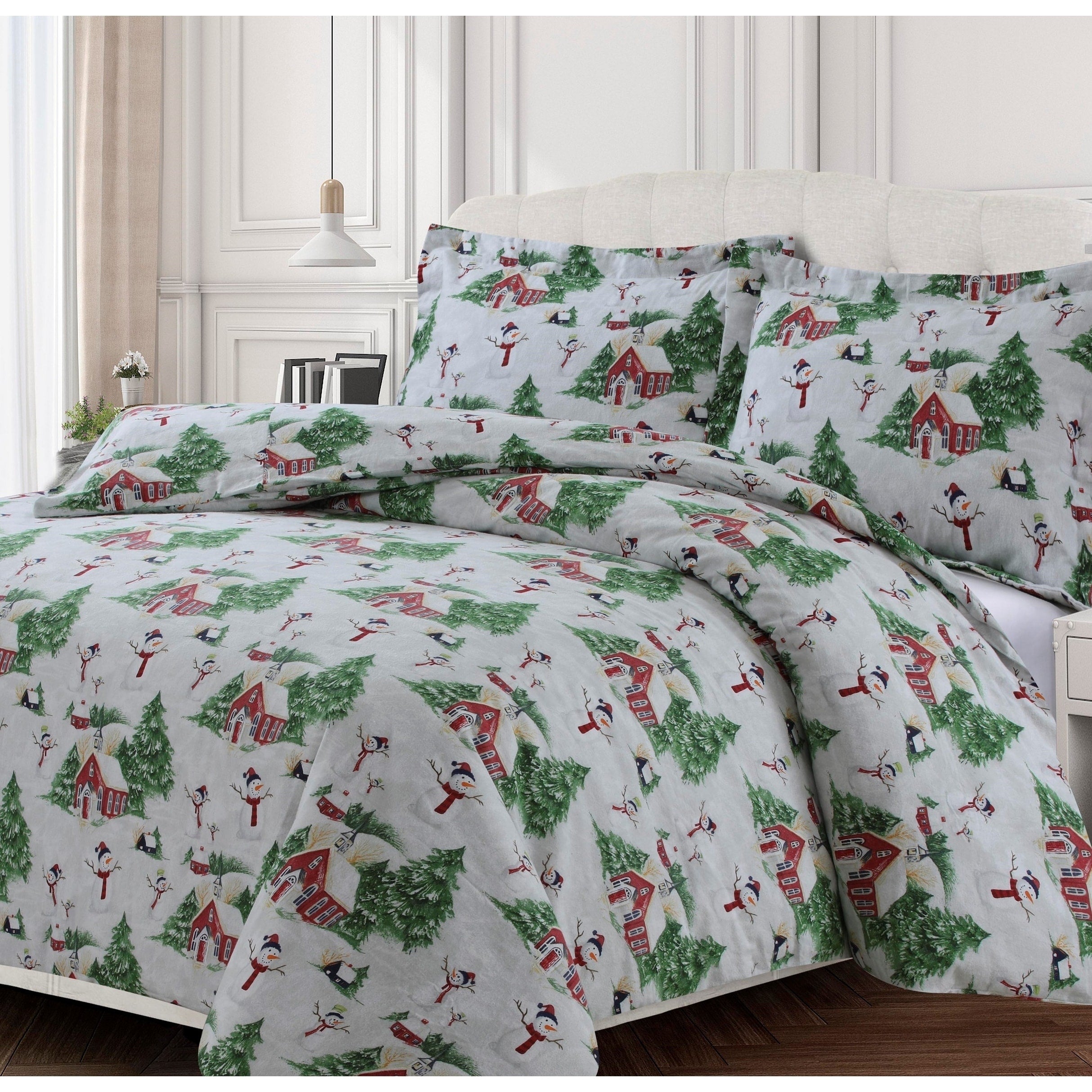 Snowman 170 Gsm Cotton Flannel Printed Oversized Duvet Set