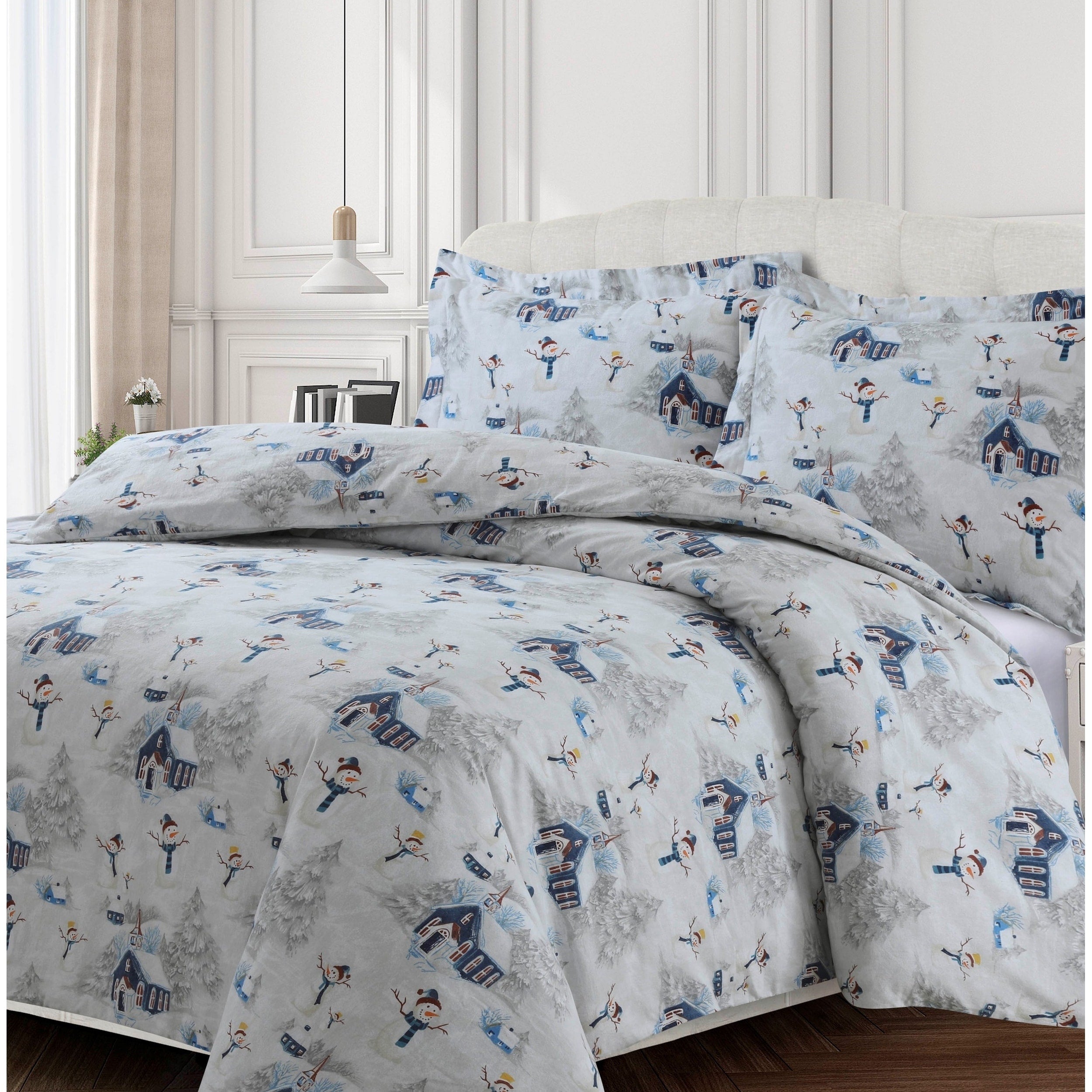 Snowman 170 Gsm Cotton Flannel Printed Oversized Duvet Set