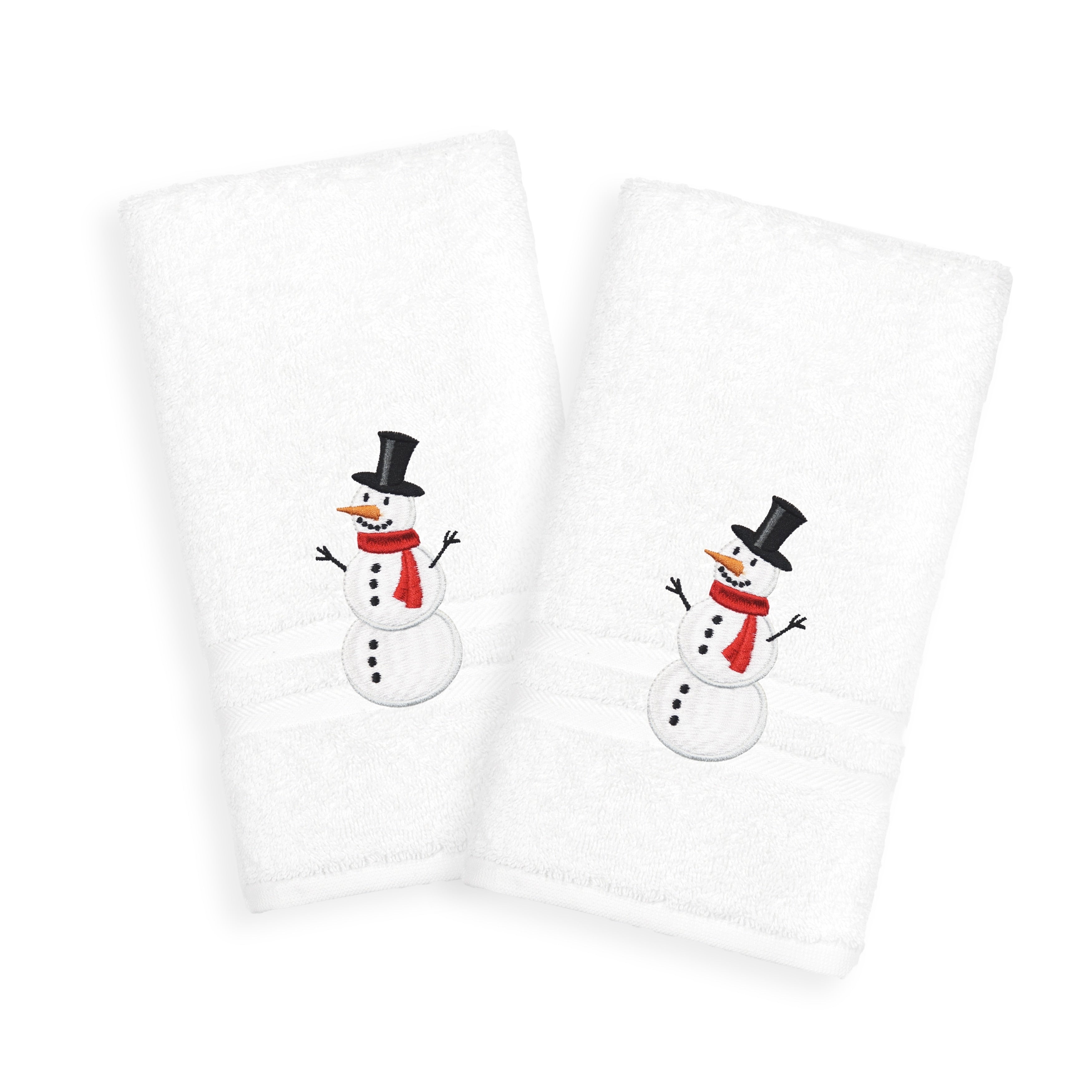 Snowman Embroidered Turkish Cotton Hand Towels Set Of 2