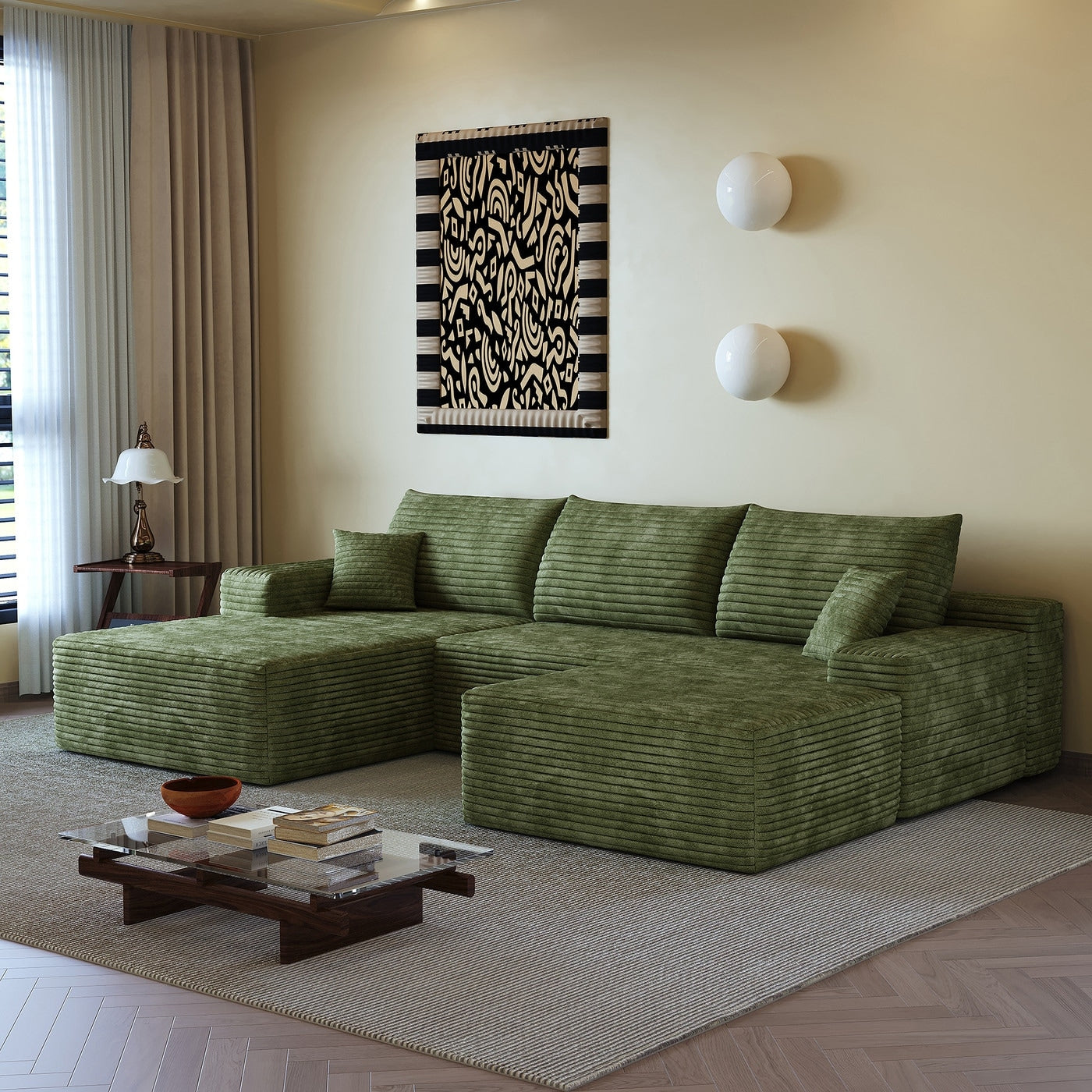 Sofa 107 In Casual Green 3 Seater Left Reclining Sectional With 1 Ottoman 8 X 10