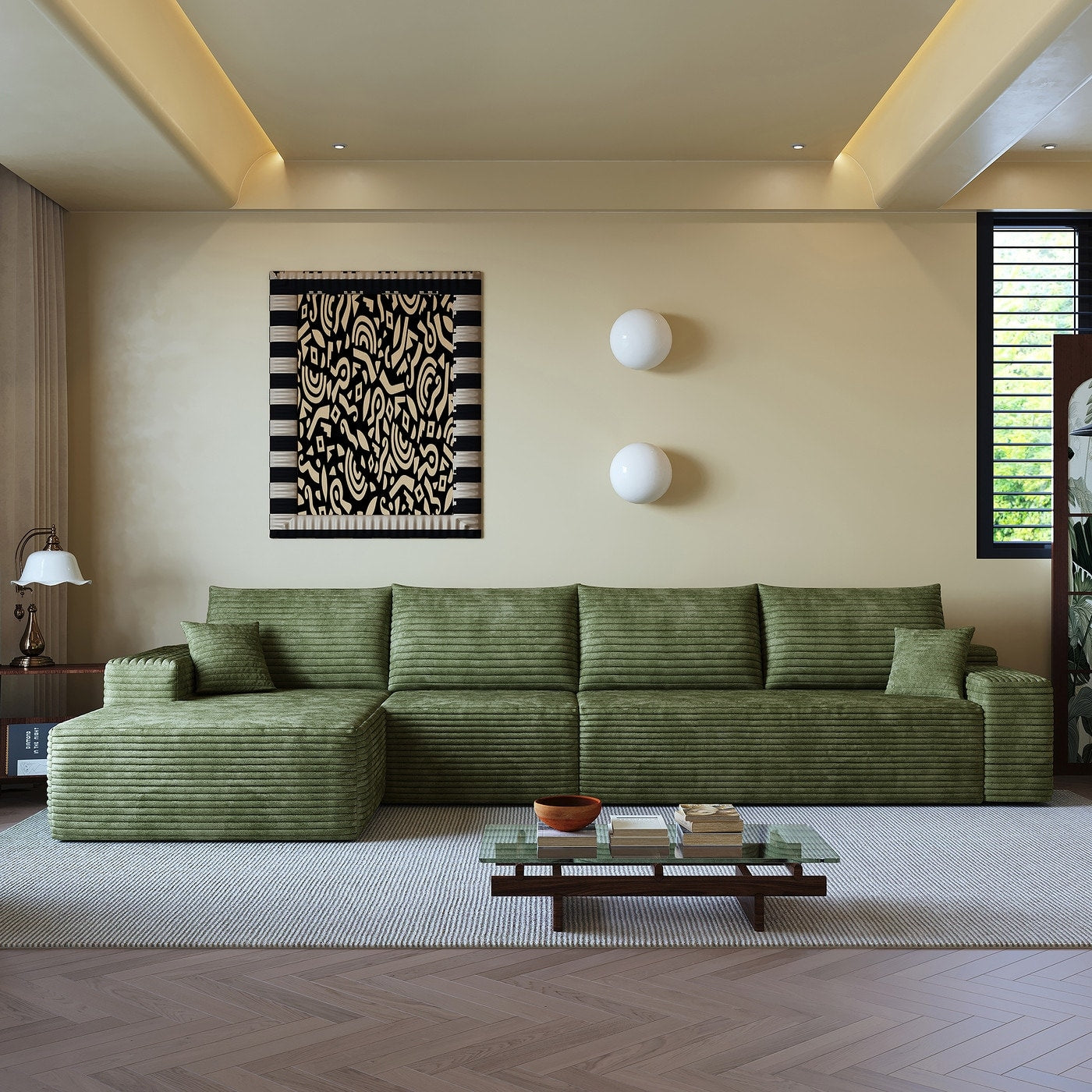 Sofa 135 In Casual Green 4 Seater Left Sectional 8 X 10