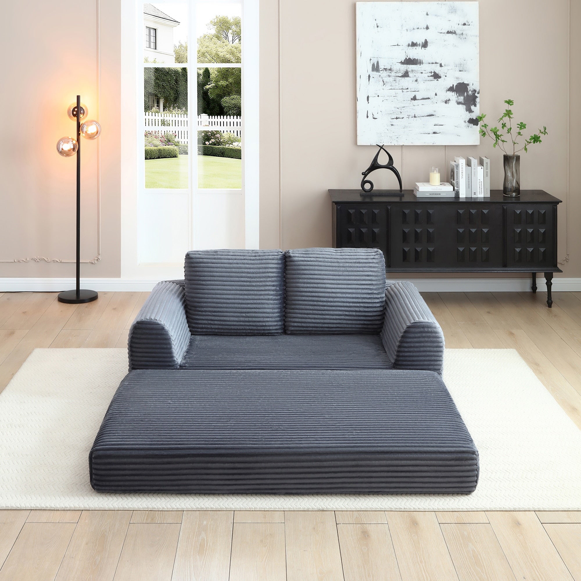Sofa Bed Grey Sleeper Sofa With 2 Pillows Upholstered Sofa Couch Loveseat 2 Seater Sofa Couch With Armrests