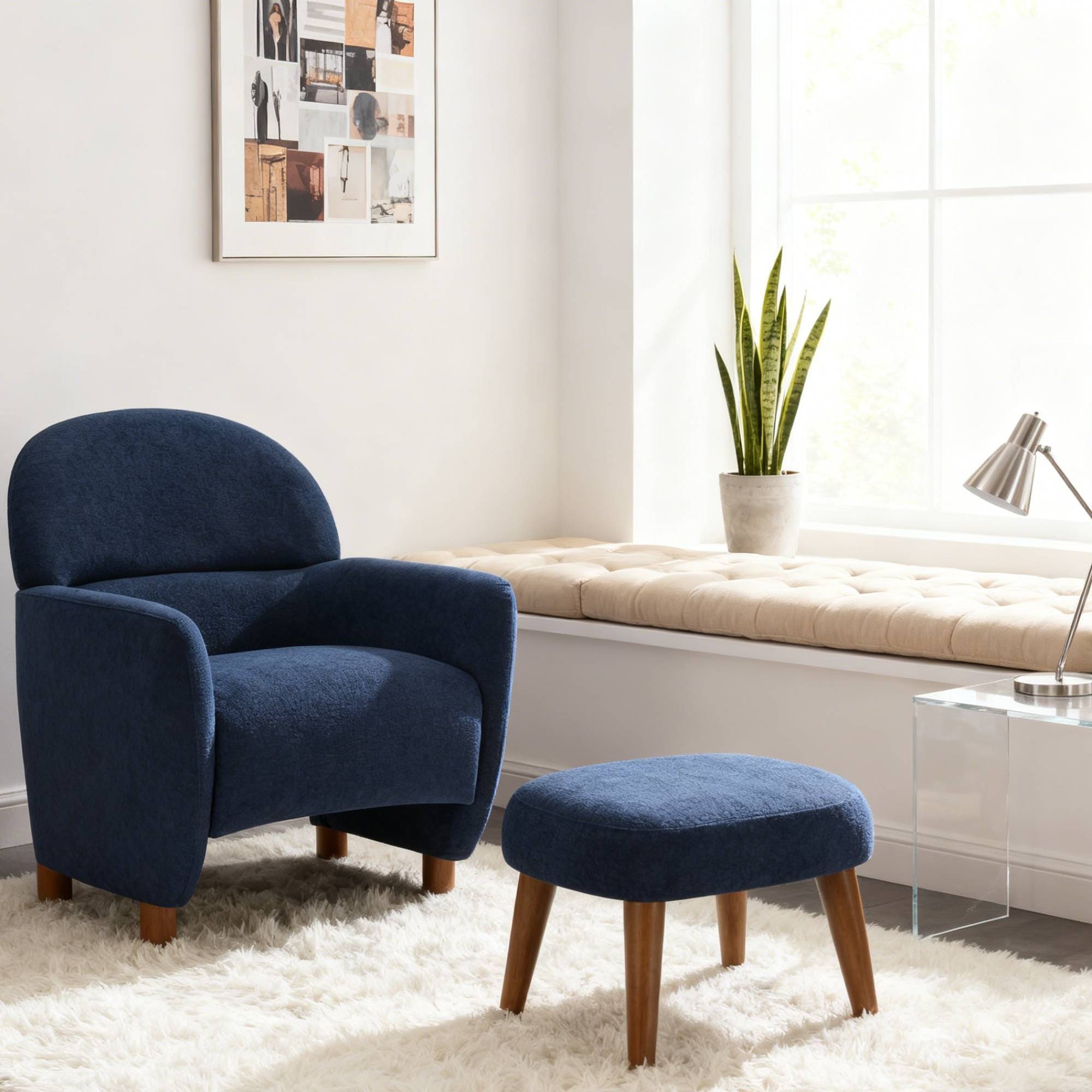 Sofa Chair Leisure Chair With Removable Ottoman Side Chair Club Chair Upholstered Chair Blue Office Chair
