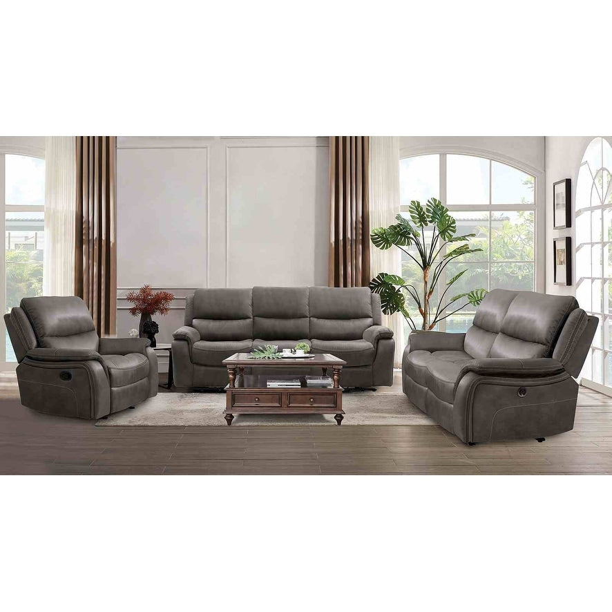 Sofa Chair Loveseat Recliner Set Manual Gray Finish Pillow Top Arms