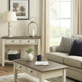 Sofa Table With Plank Style Top And 2 Gliding Drawers Brown And White