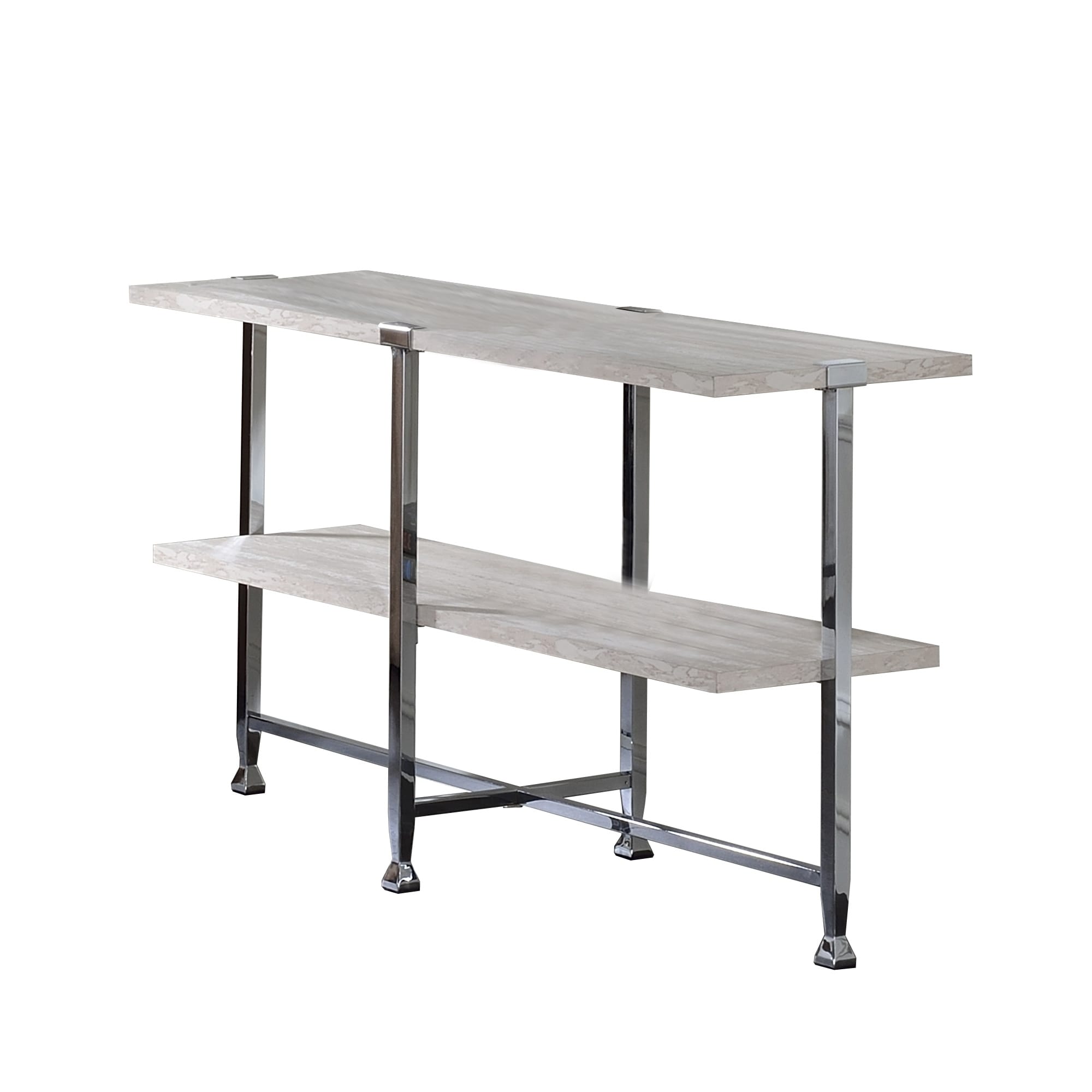 Sofa Table With X Shaped Metal Base And 2 Storage Shelves Silver And Beige