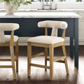 Sofia Modern Coastal Counter Height Bar Stool With Curved Backrest Flax Upholstery And Solid Wood Legs
