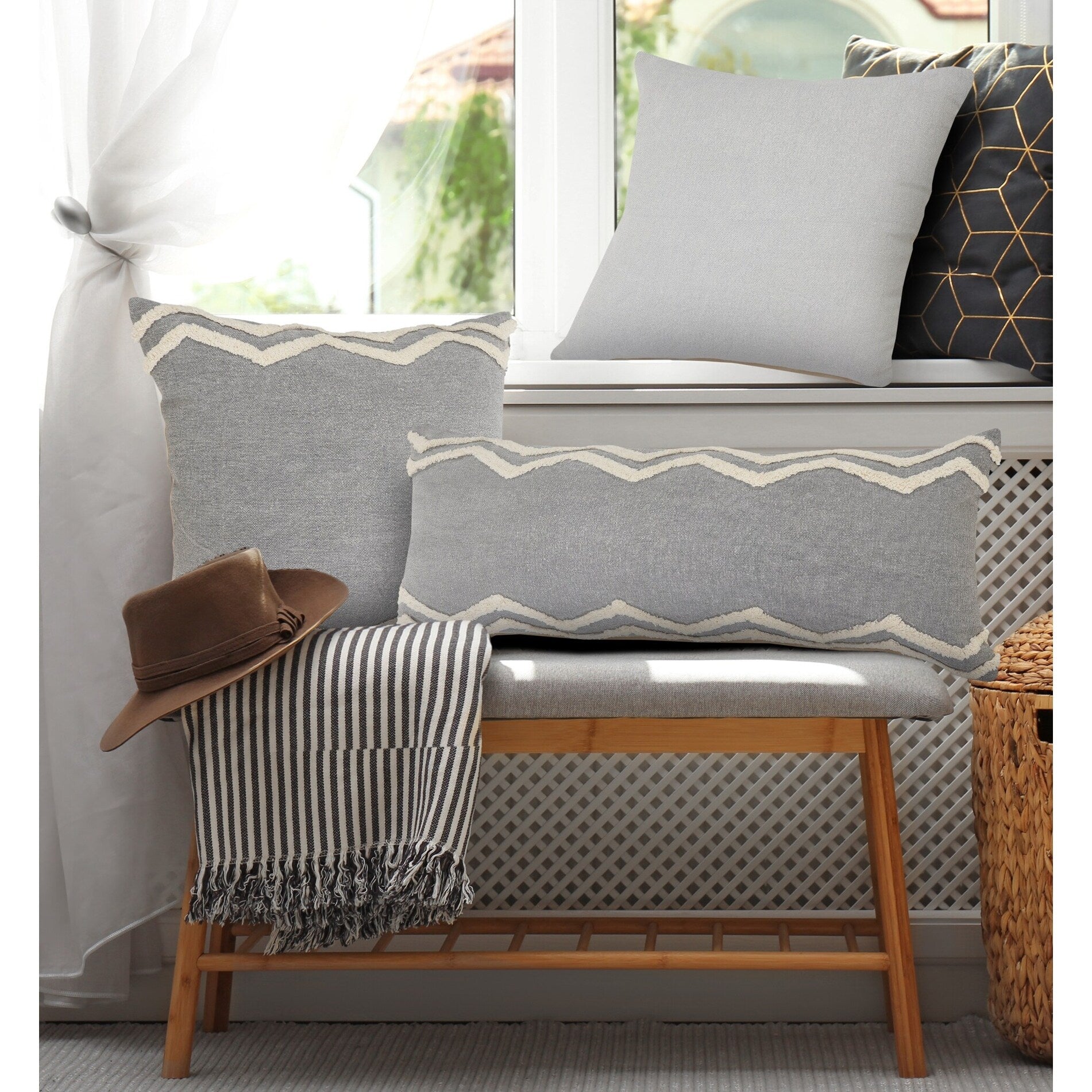 Soft Chevron Bordered Throw Pillow