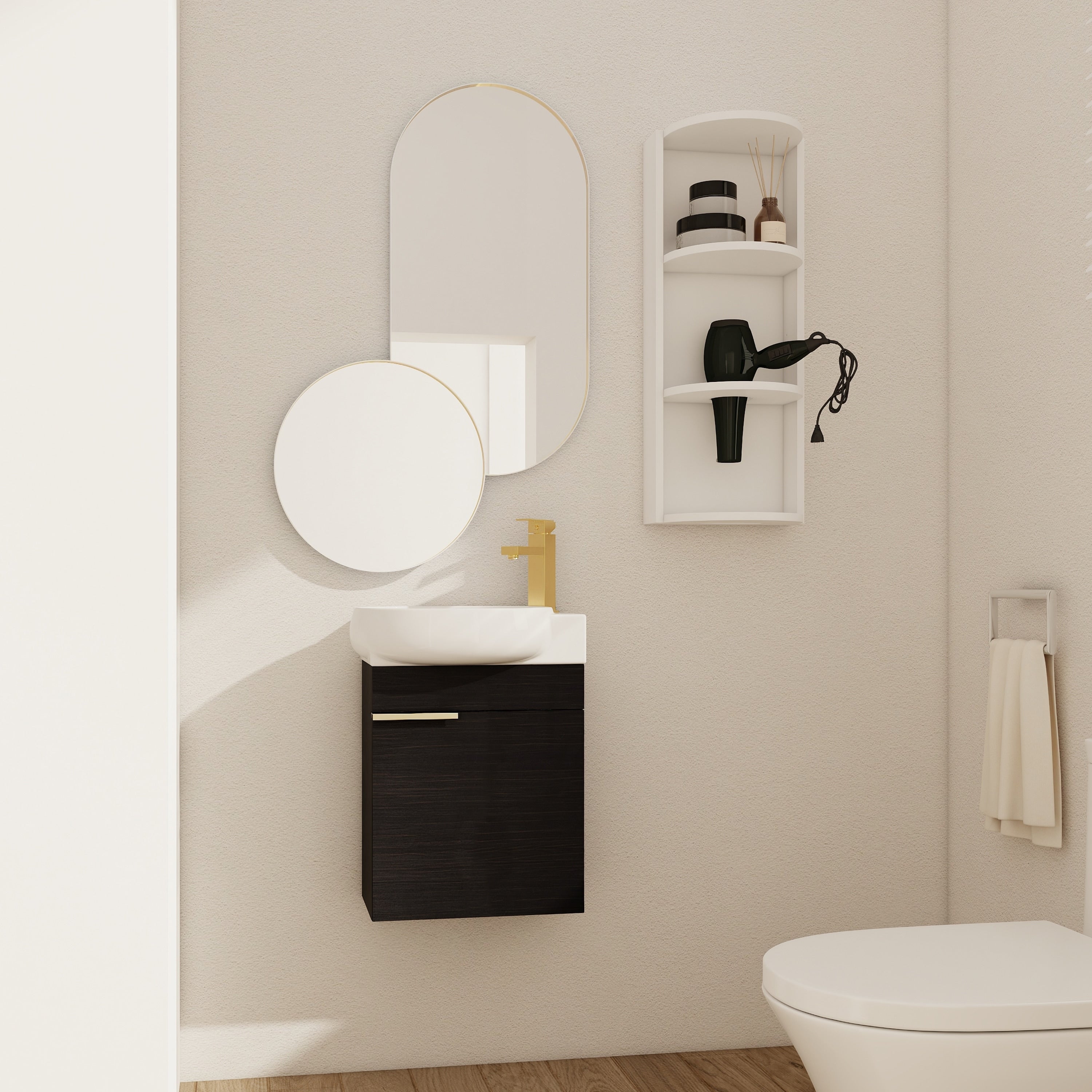 Soft Close Doors Bathroom Vanity With Sink And Storage Rack 16 Inch For Small Bathroom