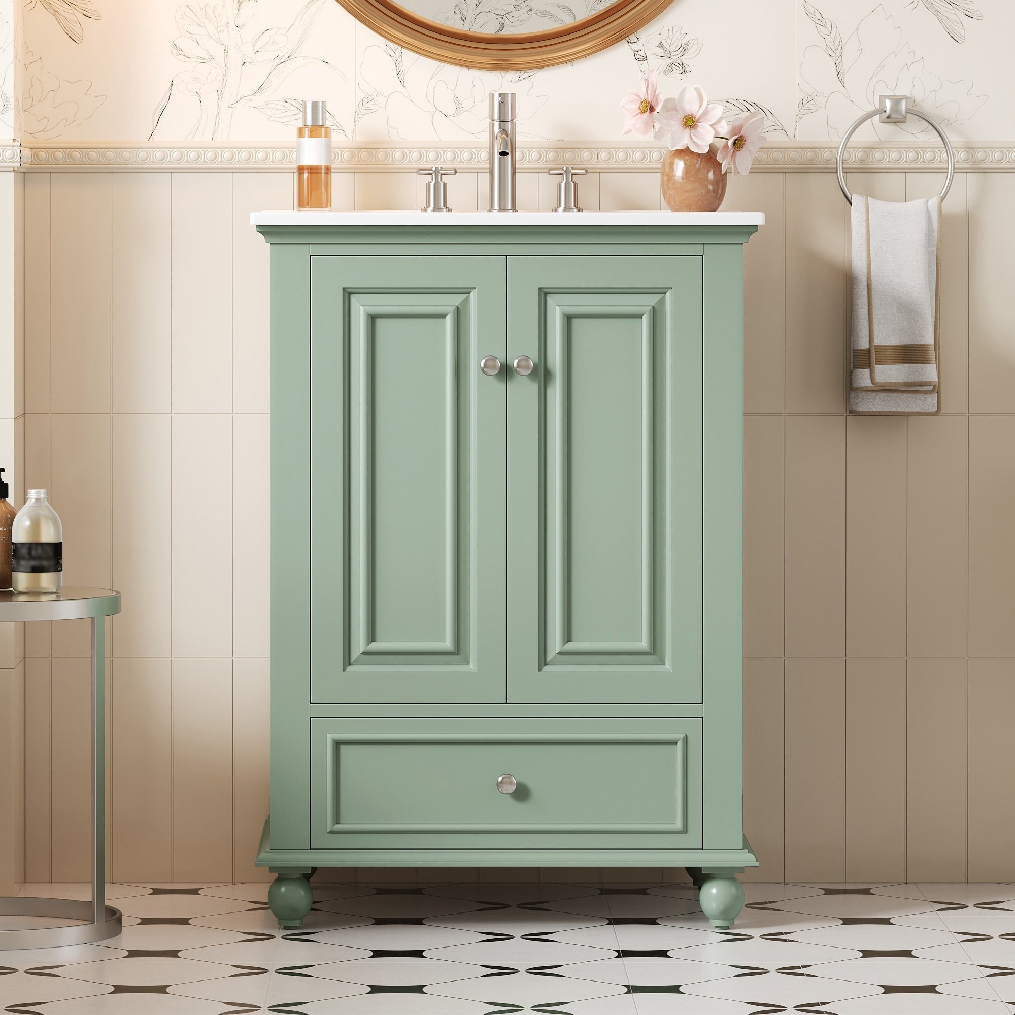 Soft Closing Doors Bathroom Vanity Cabinet With Ceramic Sink