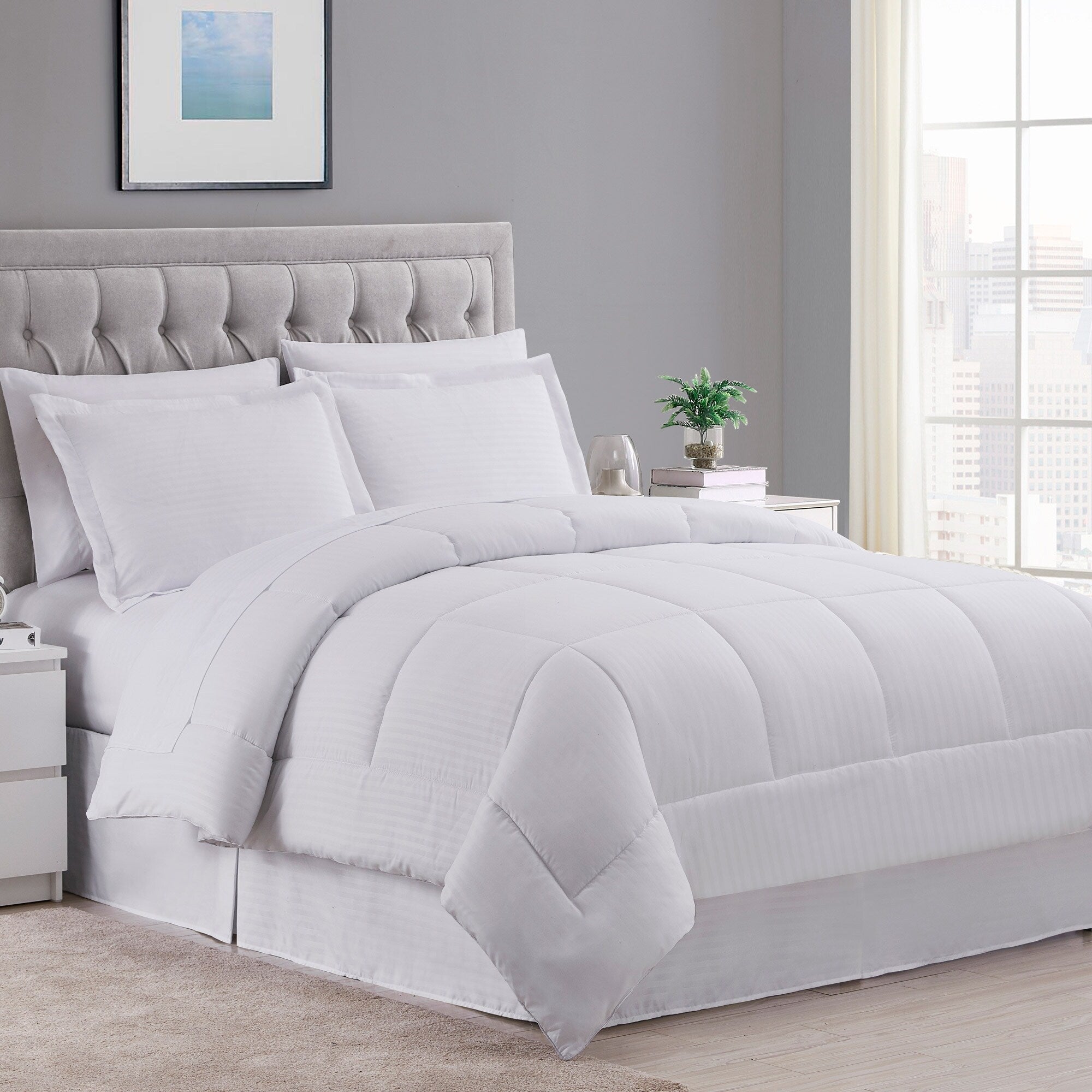 Wrinkle Resistant Soft Dobby Striped Down Alternative 8 Piece Bed In A Bag With Sheet Set