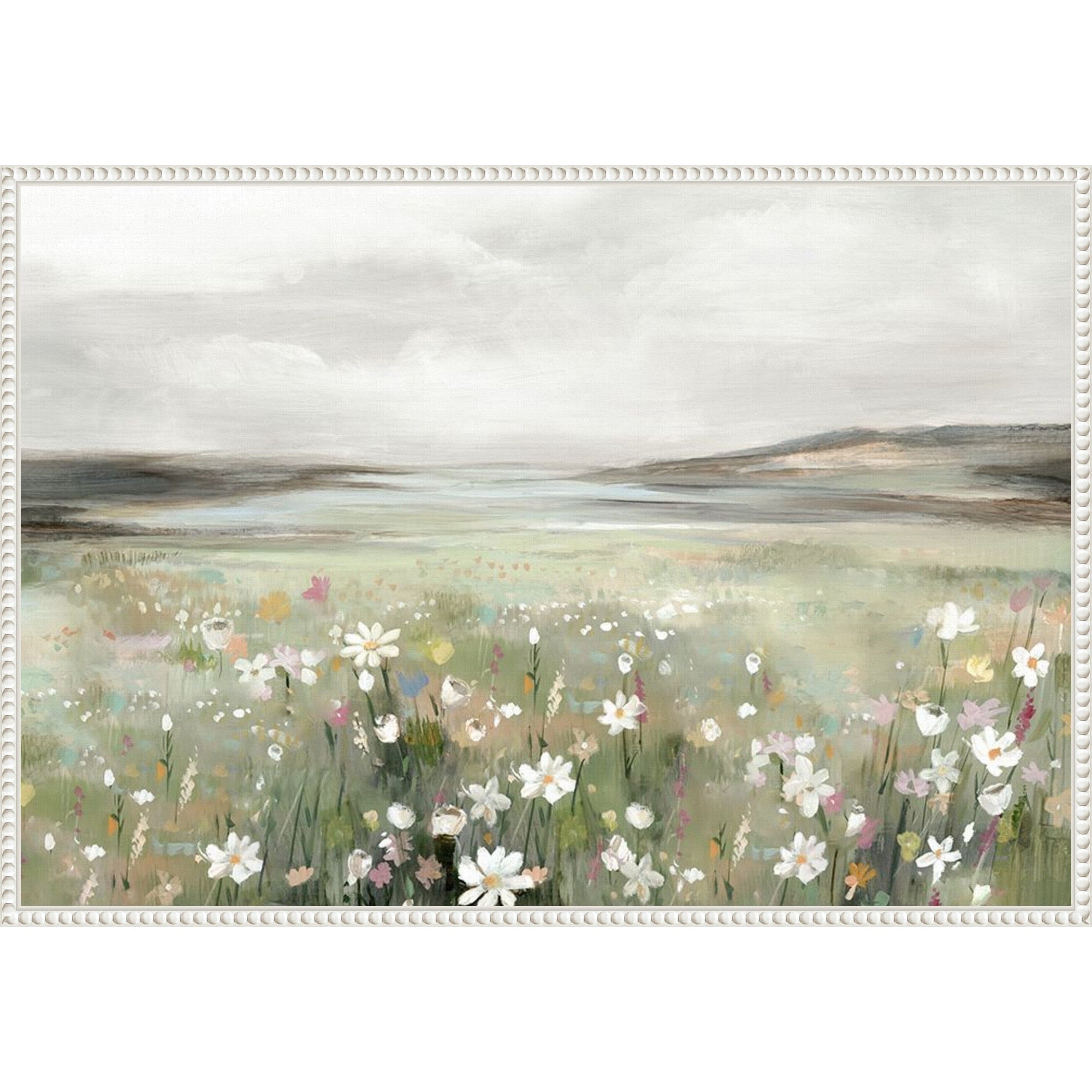Soft Meadow Under Cloudy Sky By Hannah Dawson Framed Canvas Wall Art Print
