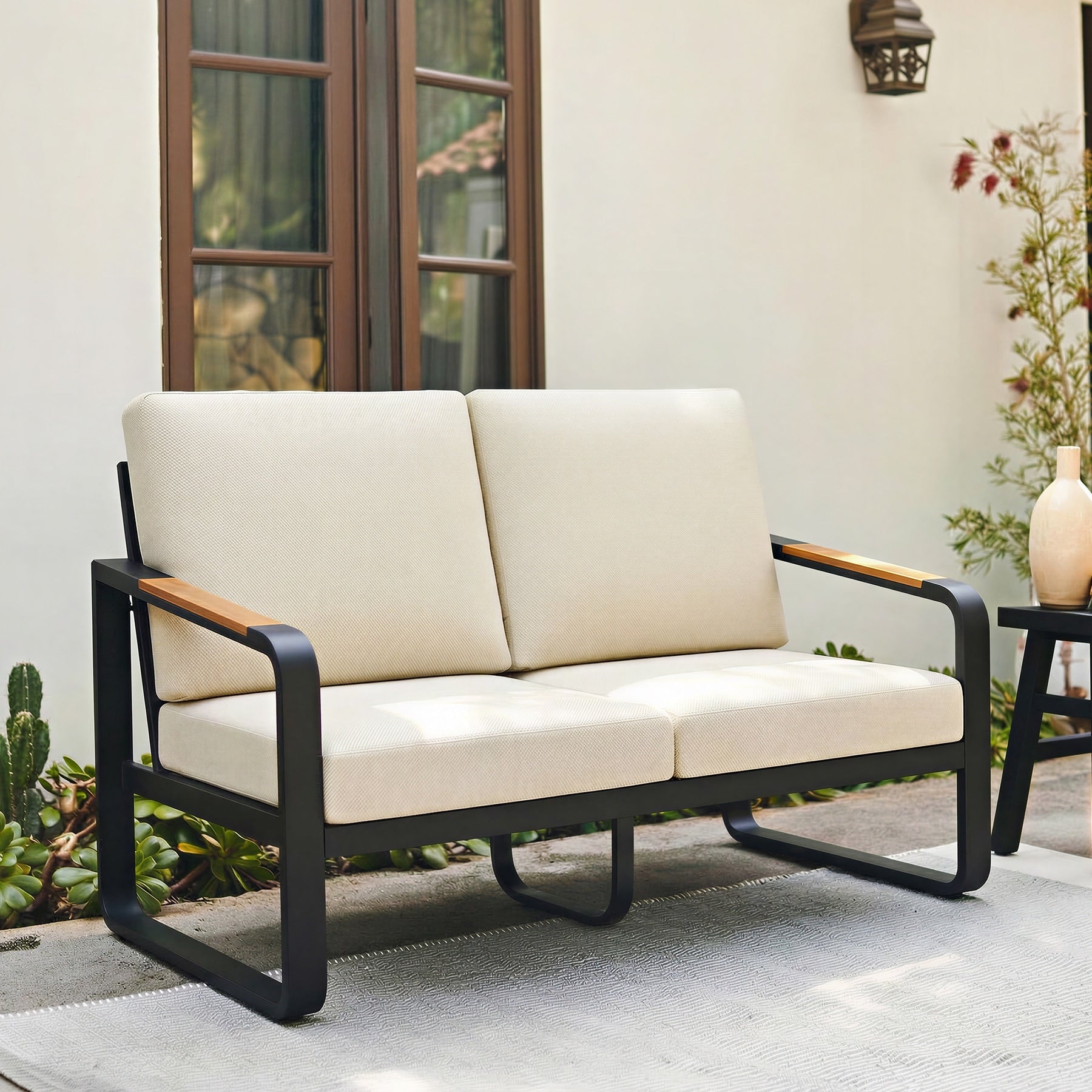 Soft Pet Fabric Modular Patio Set Iron Frame Thick Removable Cushions Multiple Configurations Beige Grey