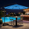 Sofucor 10 Ft Patio Cantilever Umbrella With Cross Base And Crank Solar Lights With Sturdy 8 Rids For Pool Backyard Porch